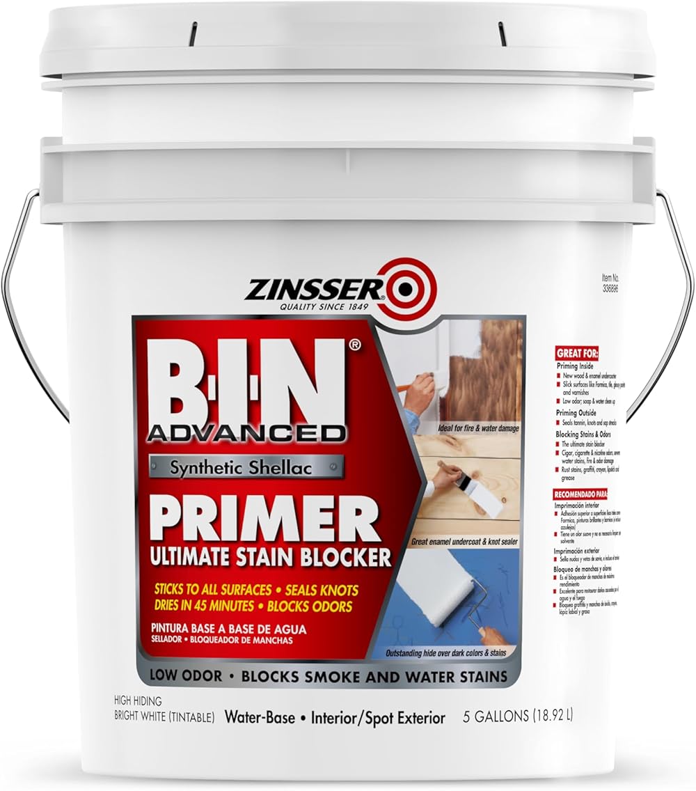 Rust-Oleum 270978 White Zinsser B-I-N Advanced Synthetic Shellac Primer, 5 gal Pail