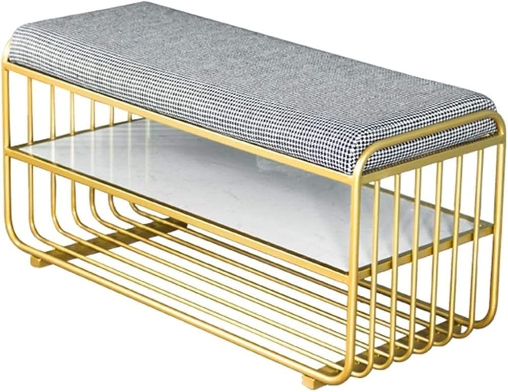 Shoe Storage Bench Entryway Hallway Furniture, Entryway Shoe Bench Rack Simple Home Frame, Shoe Changing Stool with Soft Cushion at The Door, Cloakroom Benches(Gold,100 * 40 * 47cm)