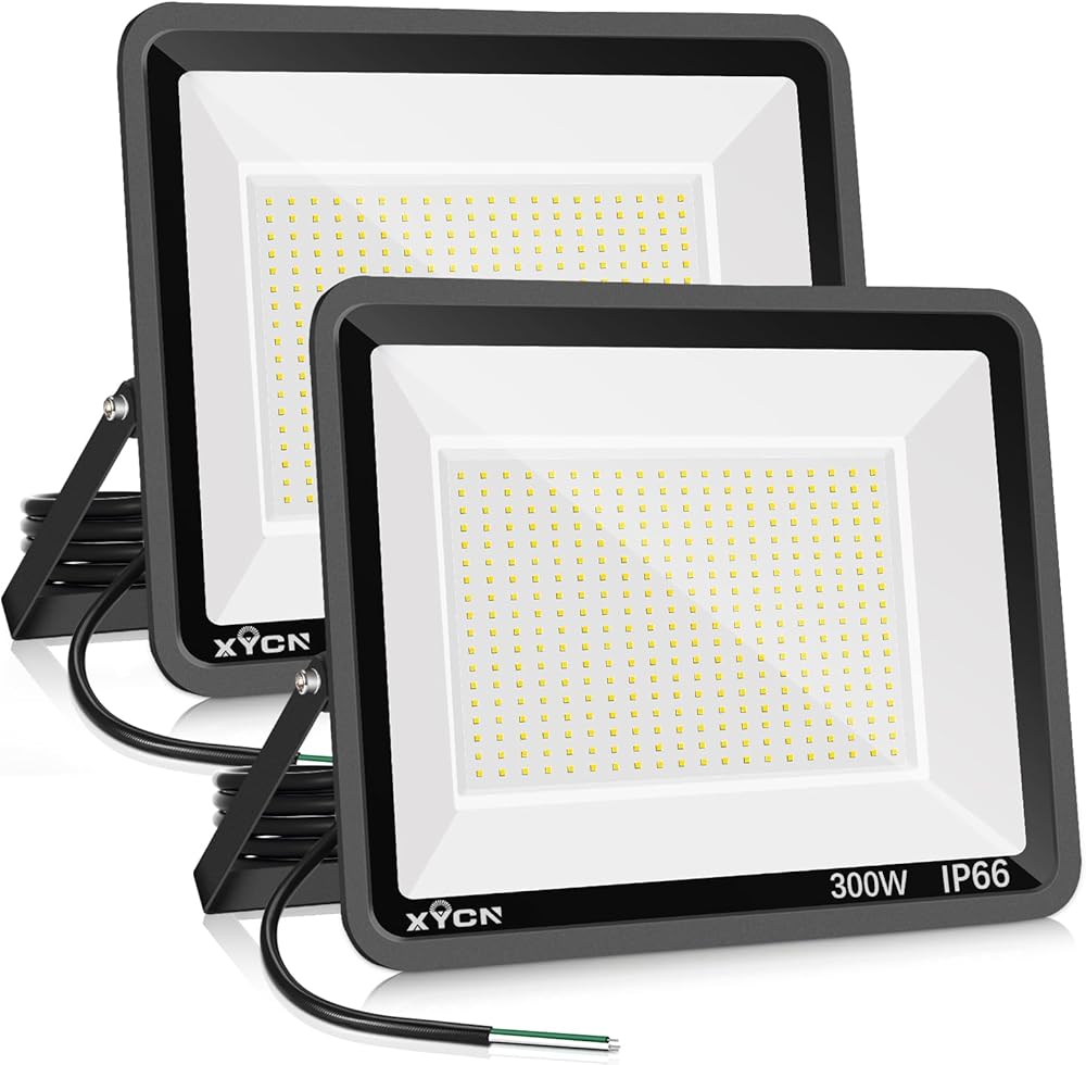 2 Pack 300W Warm White LED Flood Light,3000K 42500LM Outside Flood Light, Super Bright Outdoor Security Lights, IP66 Waterproof Floodlight for Yard,Playground,Garage, Garden, Lawn