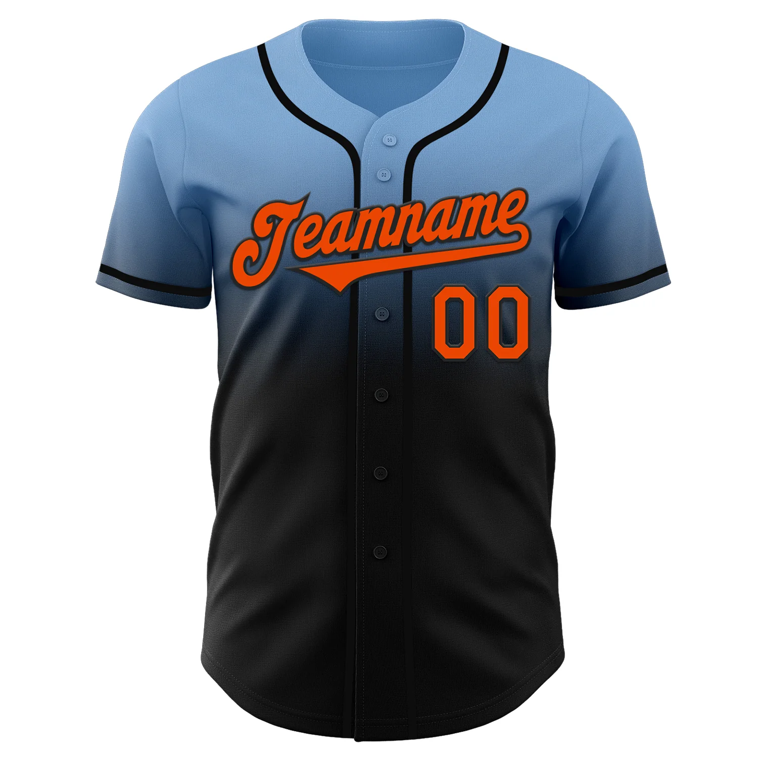 Custom Light Blue Orange-Black Authentic Fade Fashion Baseball Jersey