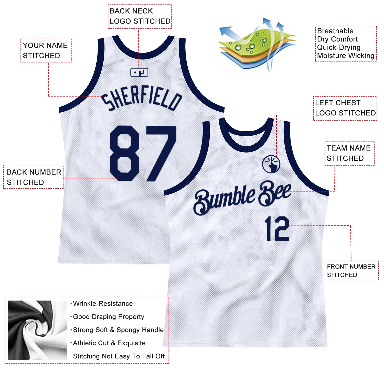 Custom White Navy Authentic Throwback Basketball Jersey