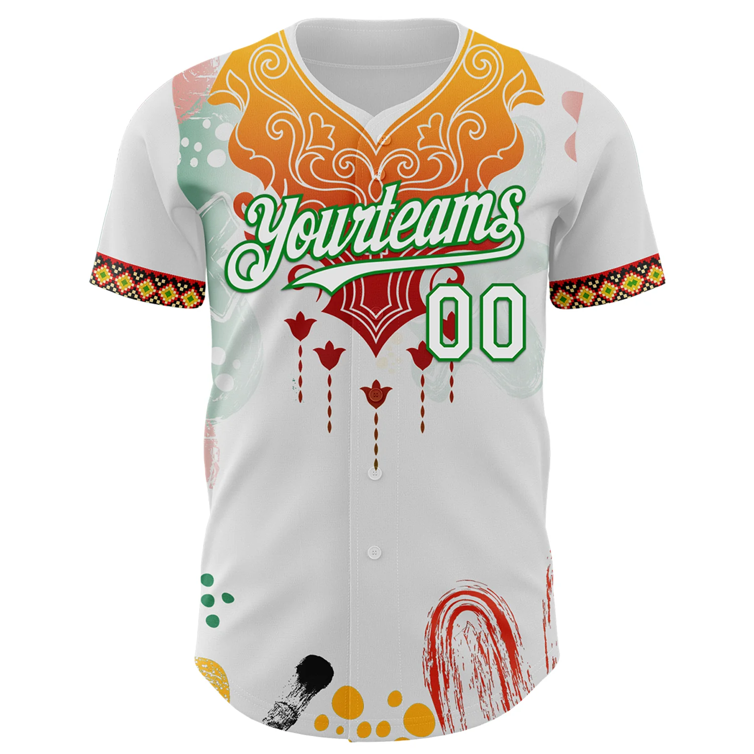 Custom White Yellow Red-Grass Green 3D Pattern Design Black History Month Africa Tribal Authentic Baseball Jersey