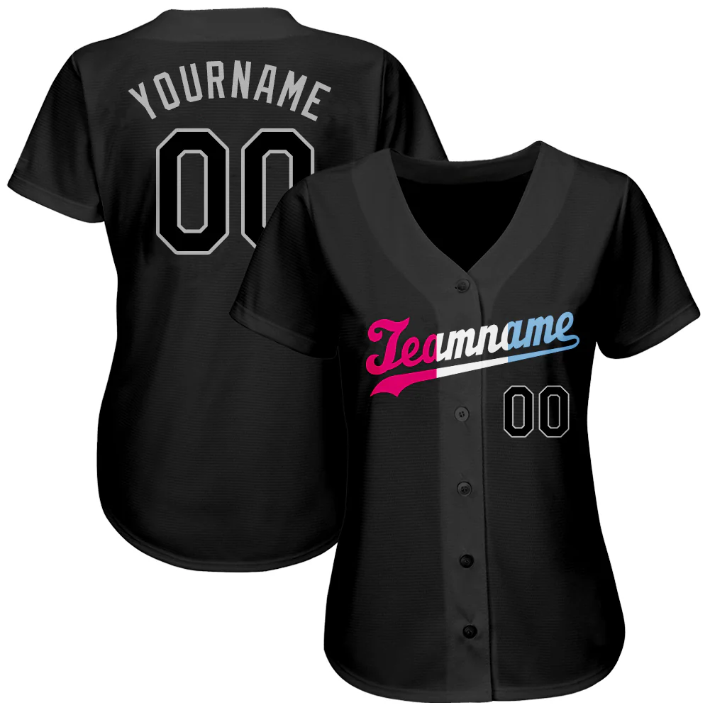 Custom Black Black-Pink Authentic Split Fashion Baseball Jersey