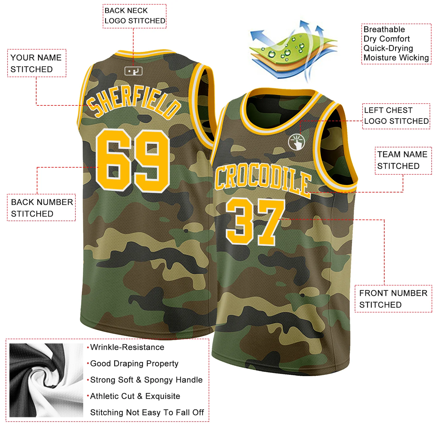 Custom Camo Gold-White Authentic Salute To Service Basketball Jersey