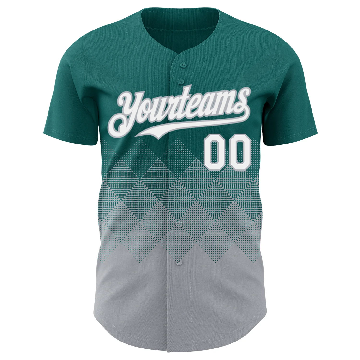 Custom Teal White-Gray 3D Gradient Square Shape Authentic Baseball Jersey