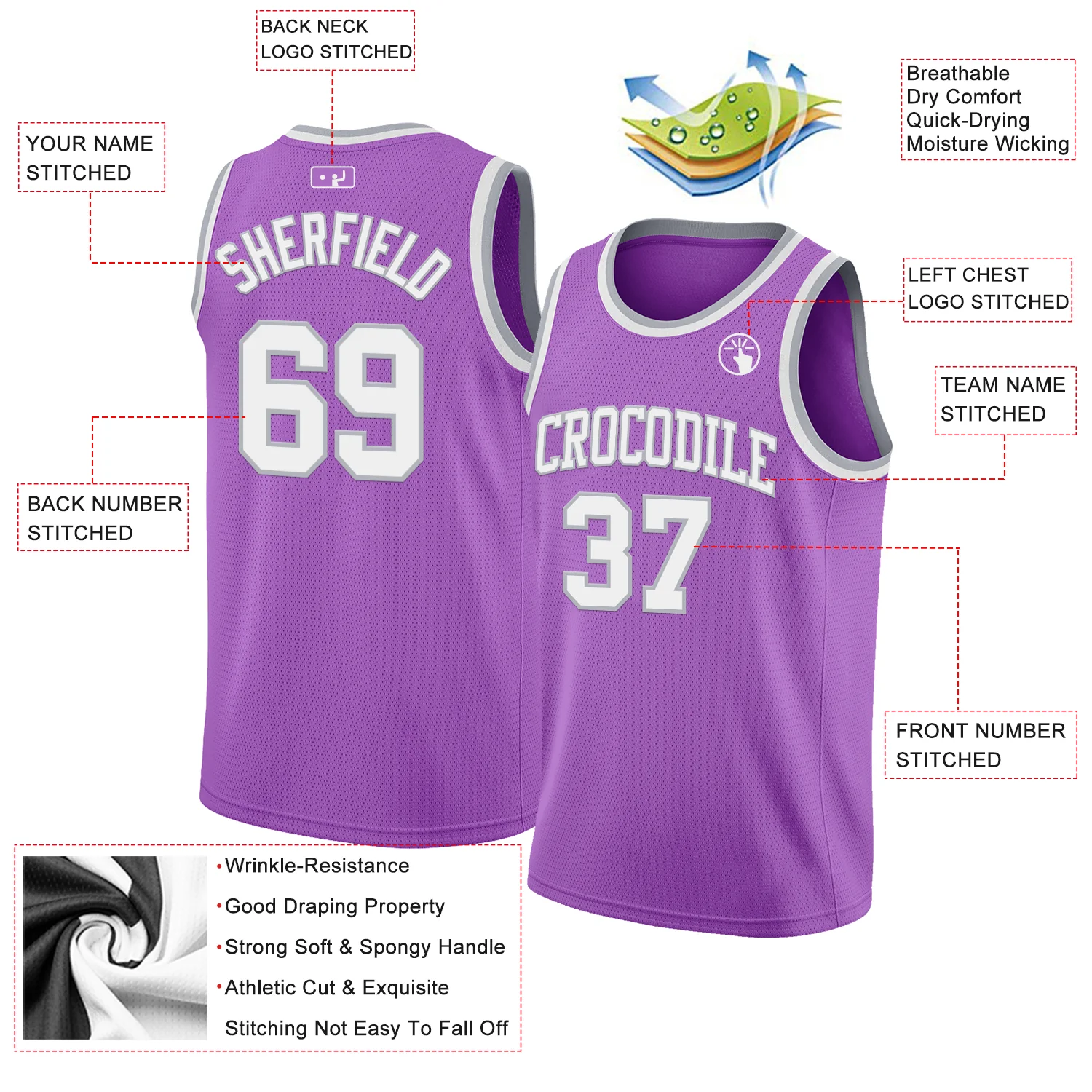 Custom Medium Purple White-Gray Authentic Basketball Jersey