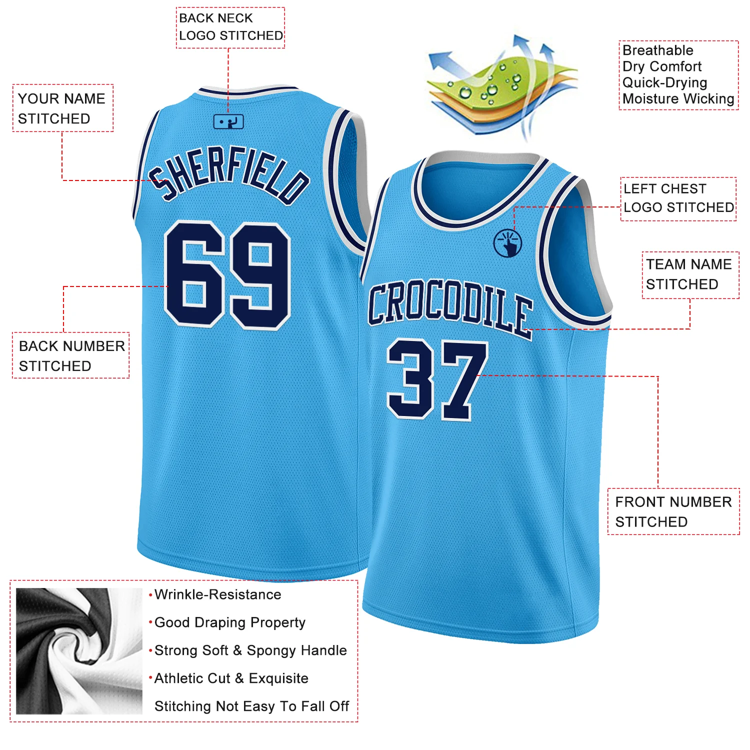 Custom Sky Blue Navy-White Authentic Basketball Jersey