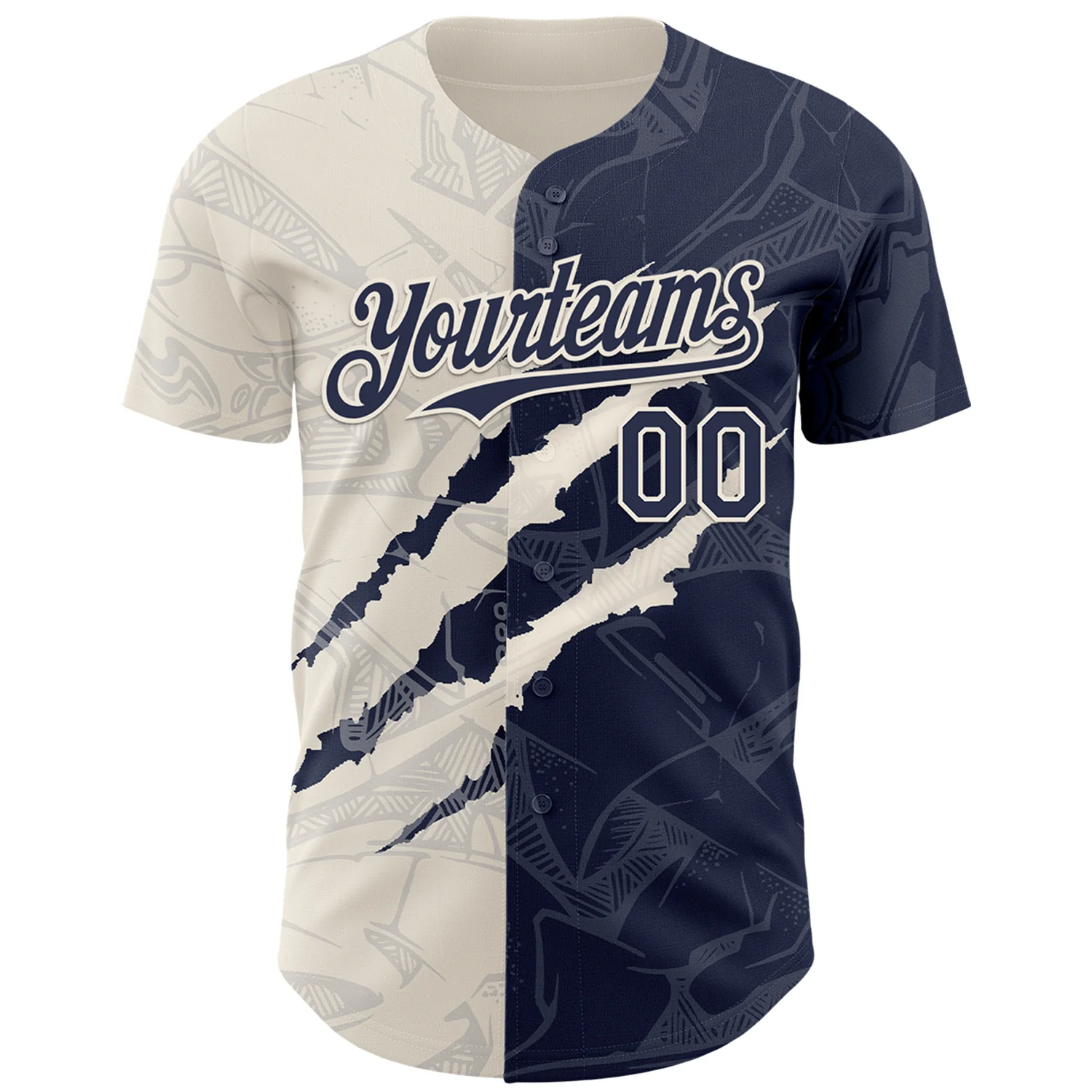 Custom Graffiti Pattern Navy-Cream 3D Scratch Authentic Baseball Jersey