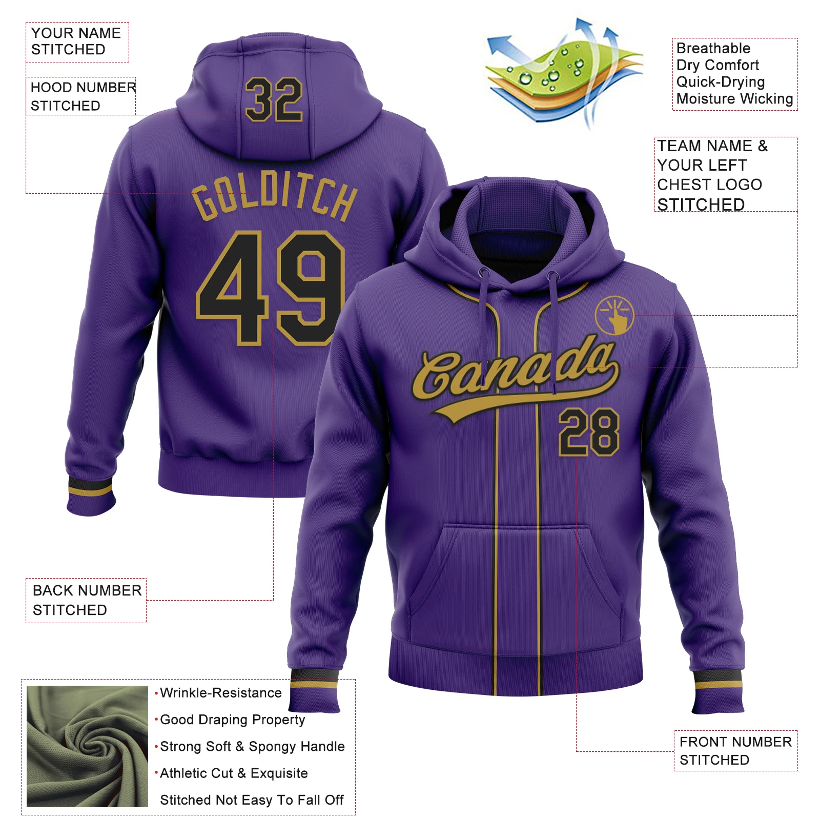 Custom Stitched Purple Black-Old Gold Baseball Pullover Sweatshirt Hoodie