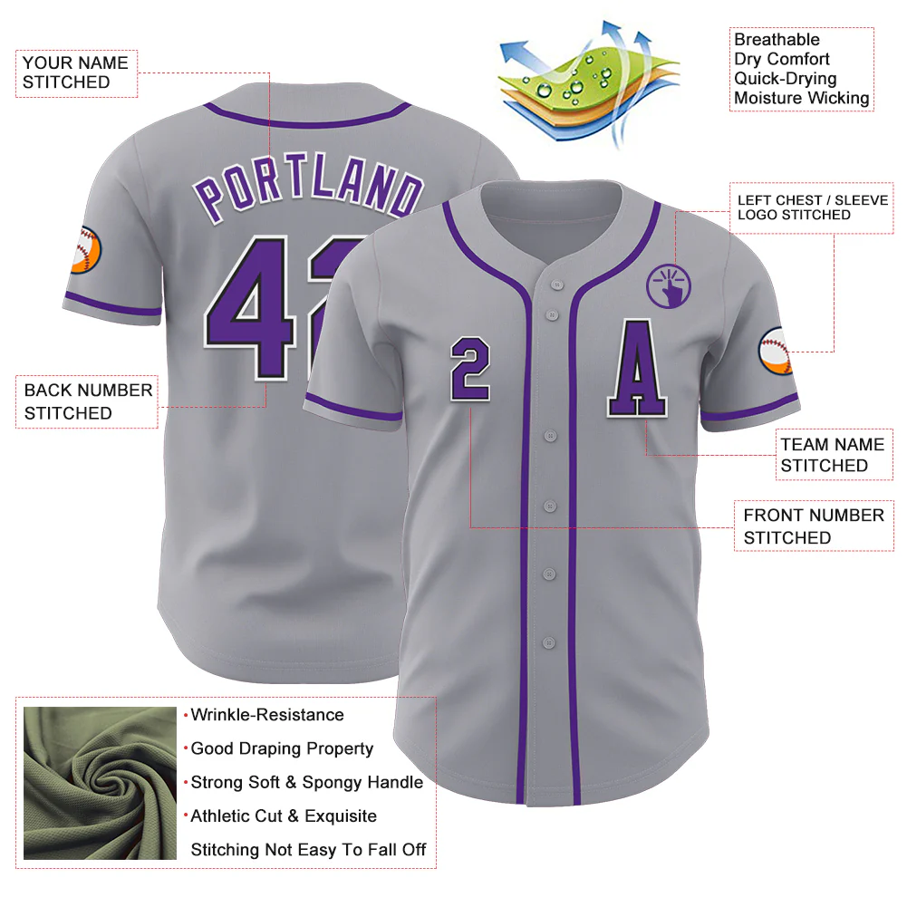 Custom Gray Purple-Black Authentic Baseball Jersey