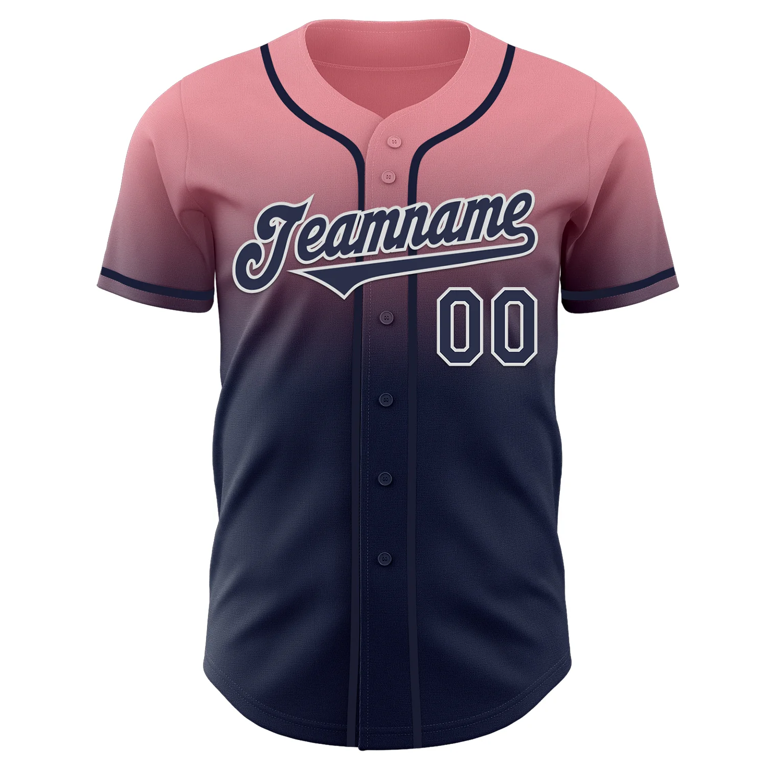 Custom Medium Pink Navy-White Authentic Fade Fashion Baseball Jersey