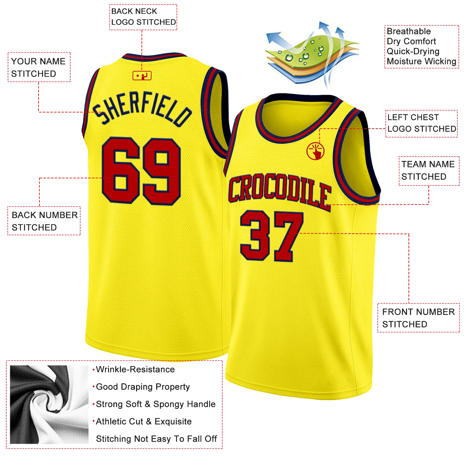 Custom Light Yellow Red-Navy Authentic Basketball Jersey