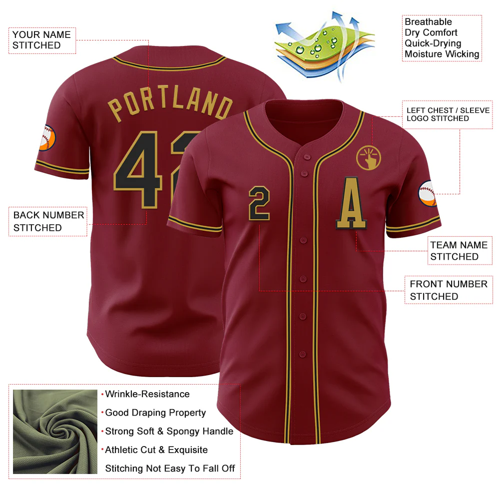 Custom Crimson Black-Old Gold Authentic Baseball Jersey