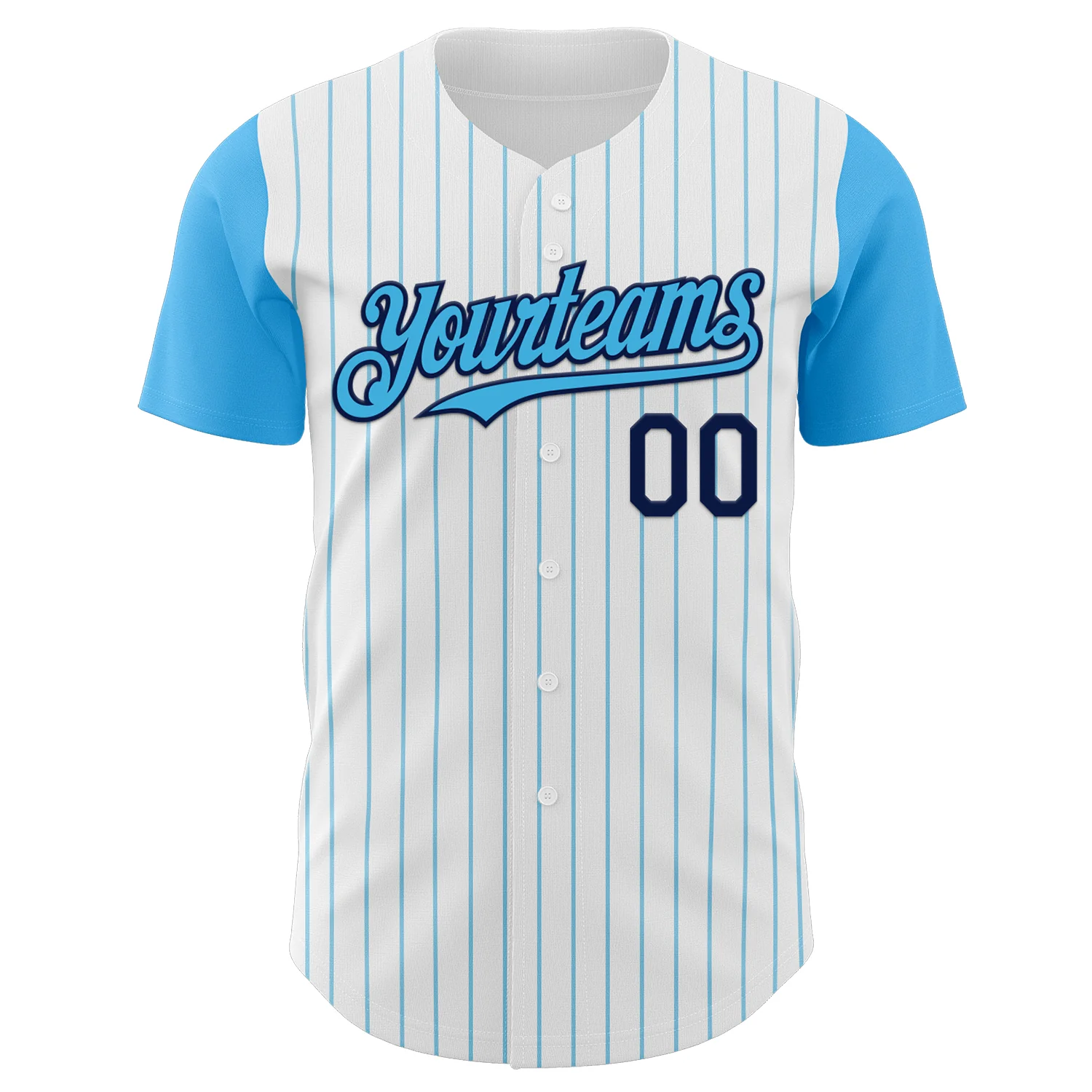 Custom White Sky Blue Pinstripe Navy Authentic Two Tone Baseball Jersey