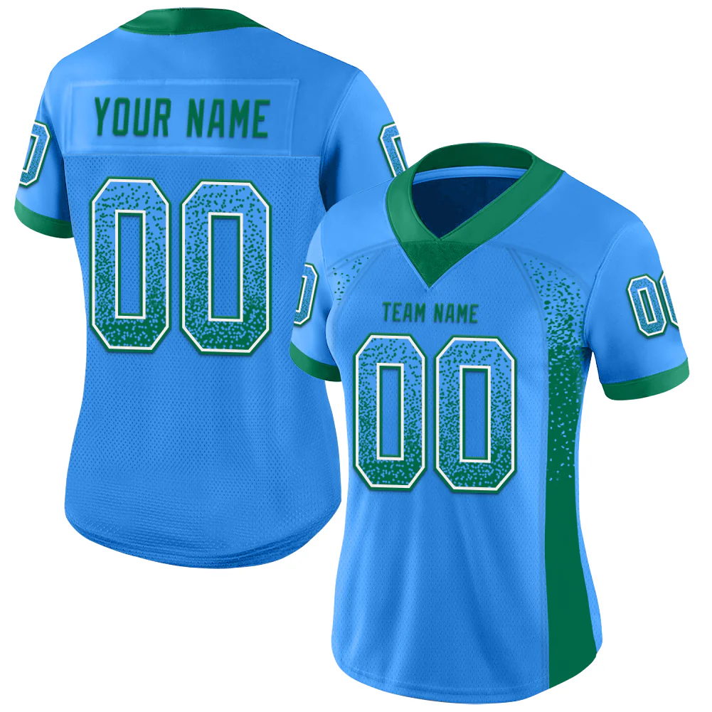 Custom Powder Blue Kelly Green-White Drift Fashion Football Jersey