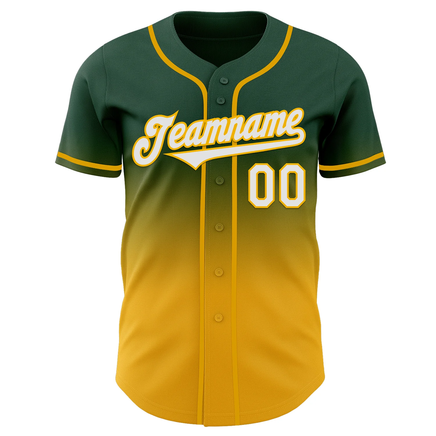 Custom Green White-Gold Authentic Fade Fashion Baseball Jersey