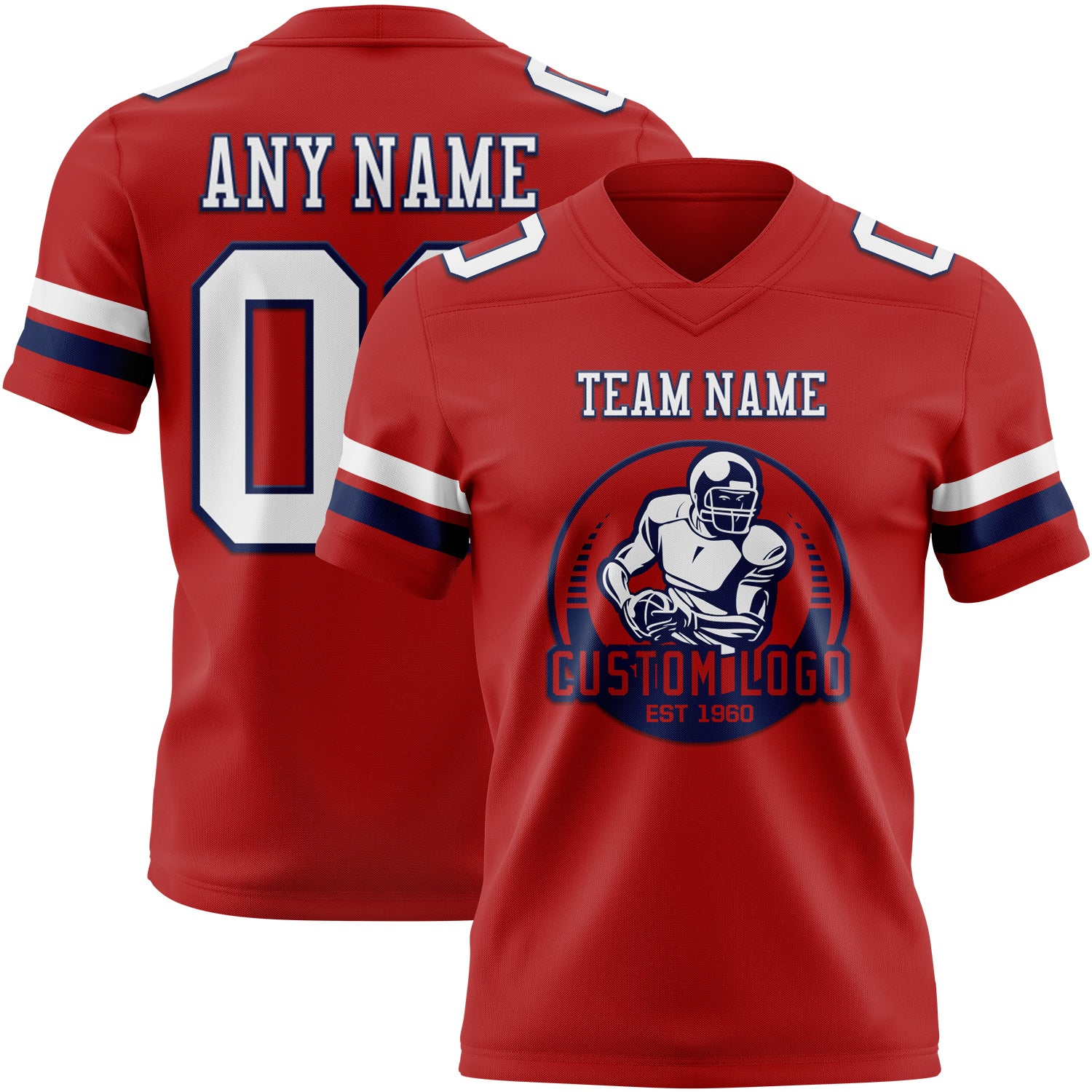 Custom Red White-Navy Authentic Football Jersey