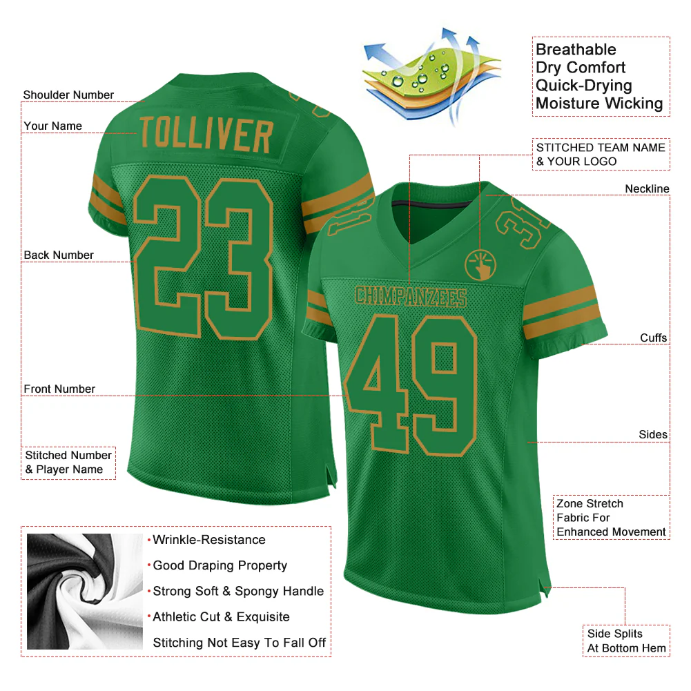 Custom Grass Green Grass Green-Old Gold Mesh Authentic Football Jersey
