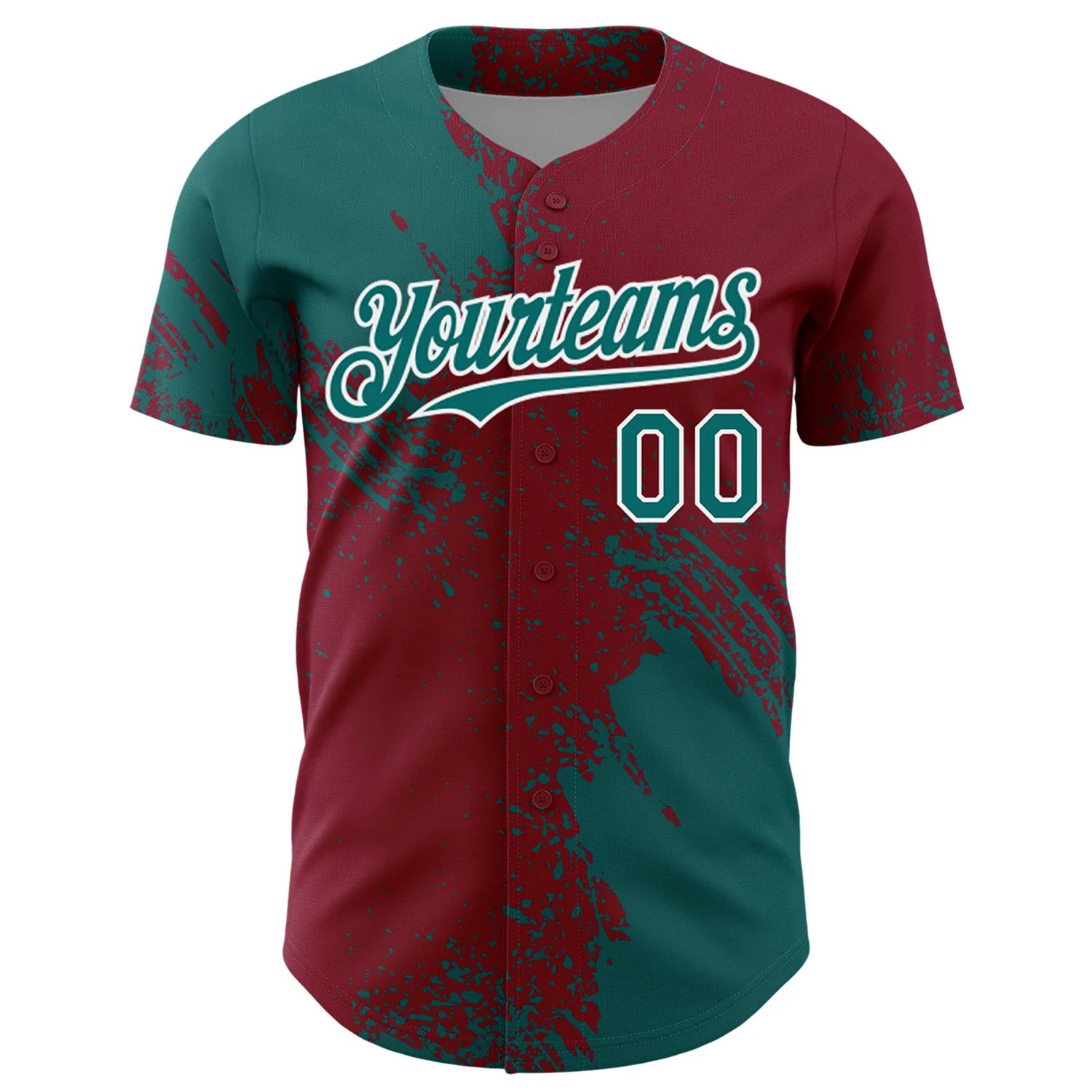 Custom Teal Crimson-White 3D Pattern Design Abstract Brush Stroke Authentic Baseball Jersey