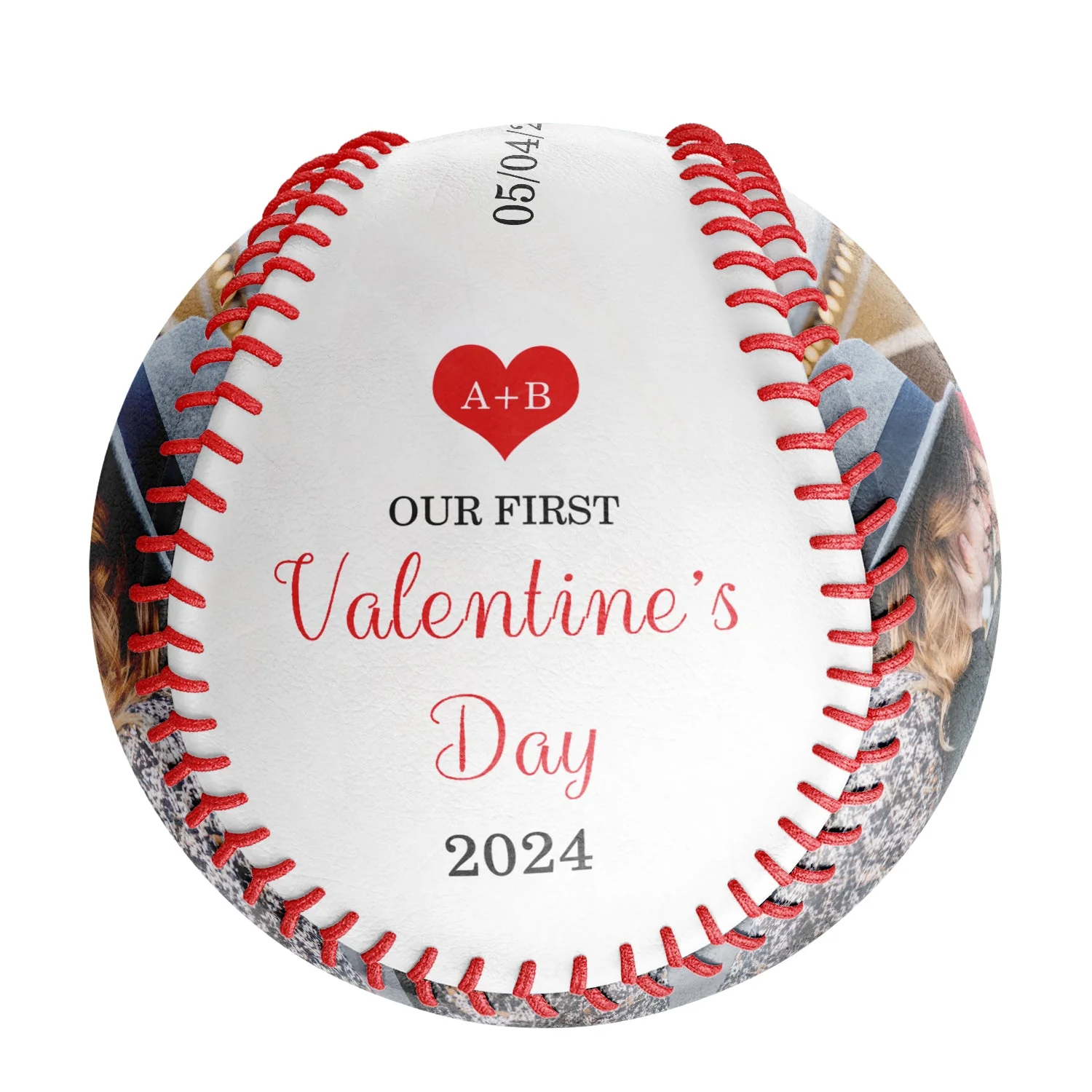Our First Valentine's Day Personalized Anniversary Name Date Photo White Baseballs