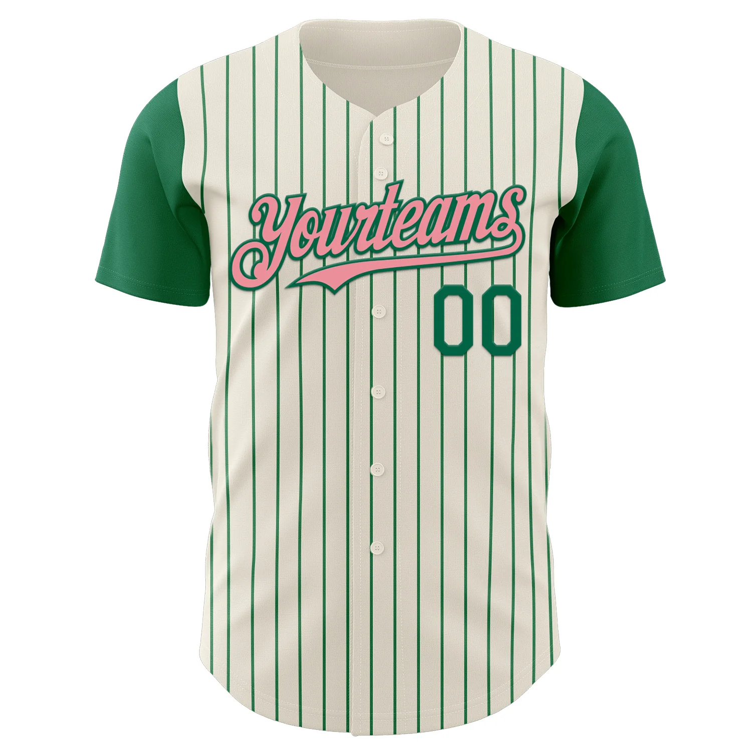 Custom Cream Kelly Green Pinstripe Medium Pink Authentic Two Tone Baseball Jersey