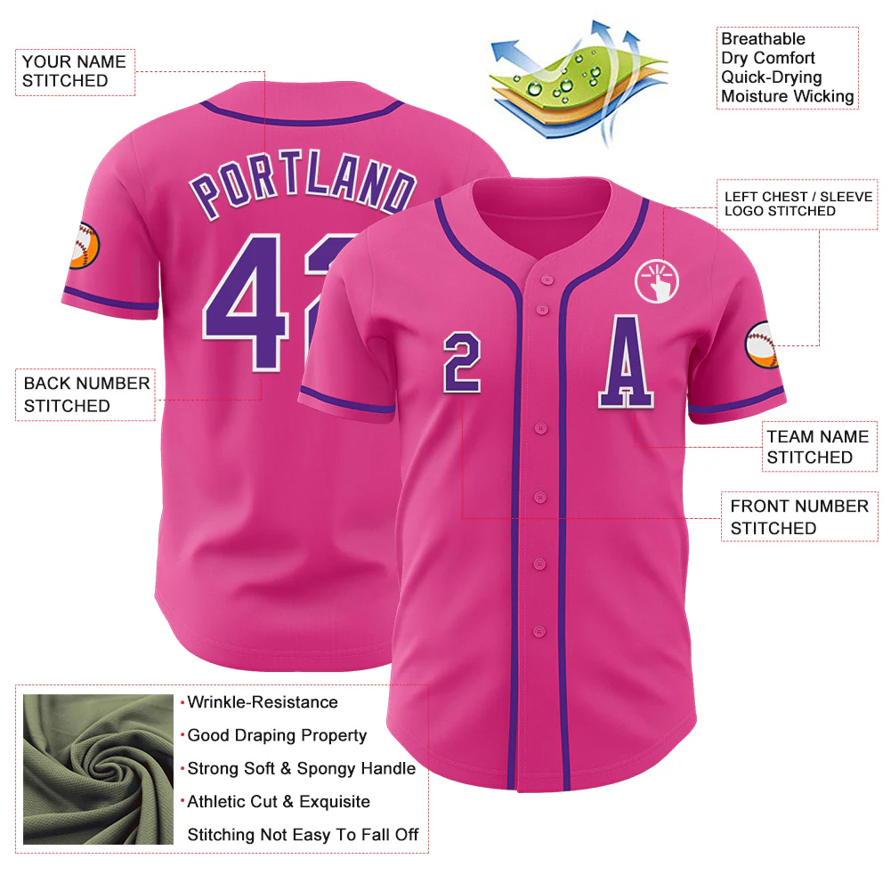 Custom Pink Purple-White Authentic Baseball Jersey