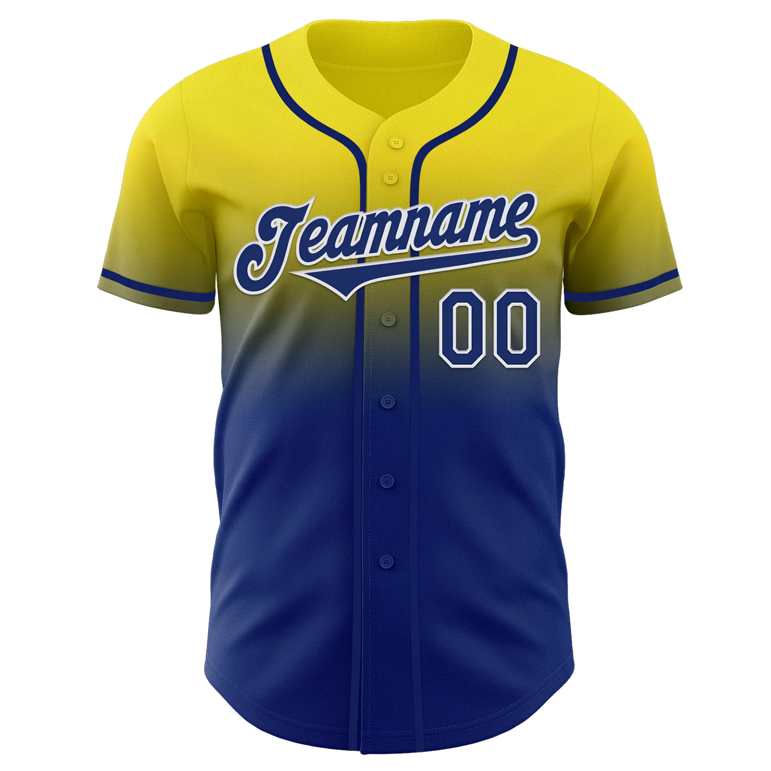 Custom Light Yellow Royal-White Authentic Fade Fashion Baseball Jersey