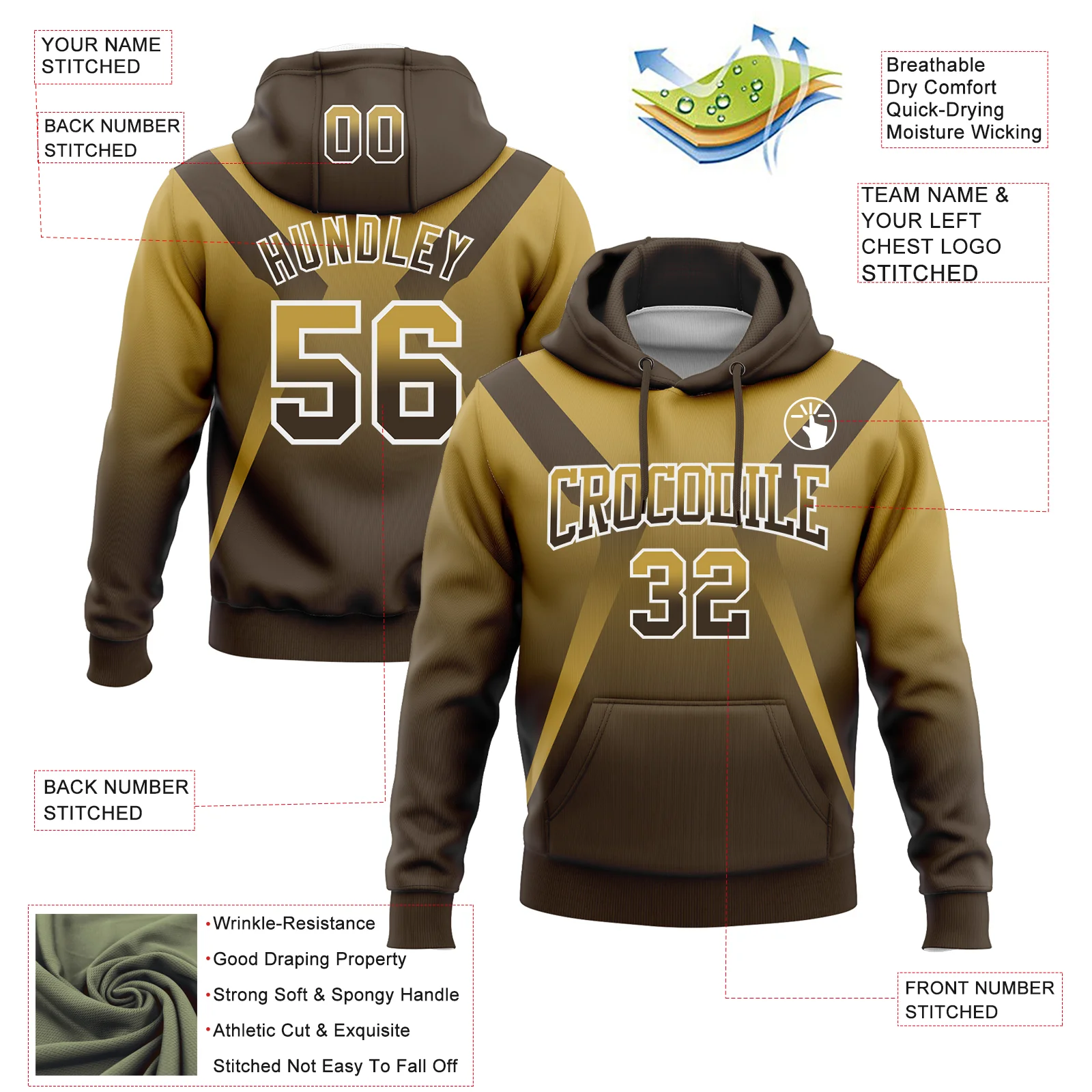 Custom Stitched Old Gold Brown-White Fade Fashion Arrow Sports Pullover Sweatshirt Hoodie