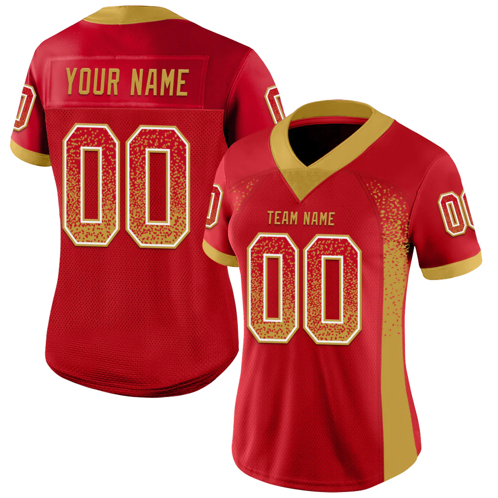 Custom Red Old Gold-White Drift Fashion Football Jersey
