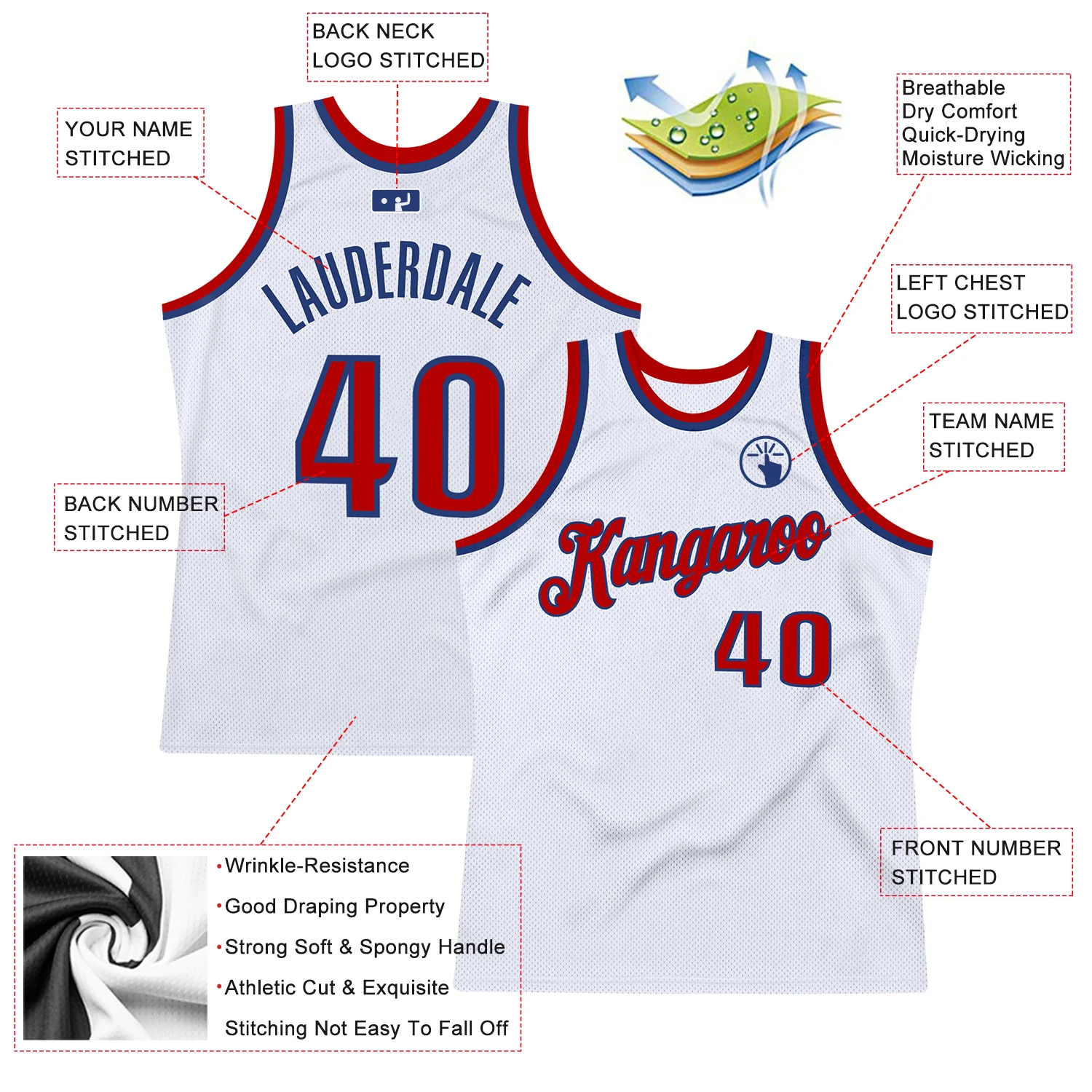 Custom White Red-Royal Authentic Throwback Basketball Jersey