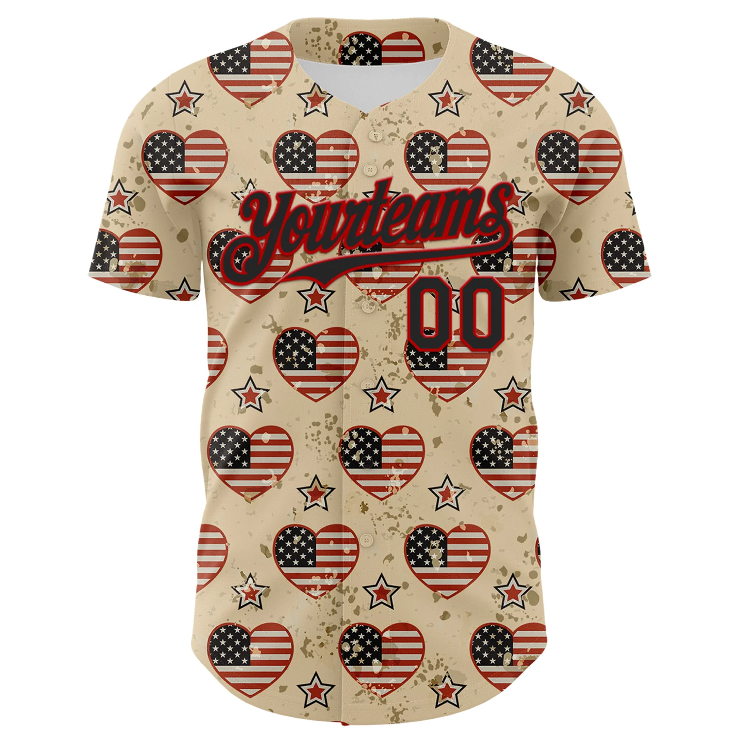 Custom City Cream Black-Red 3D Patriotic American Flag Authentic Baseball Jersey