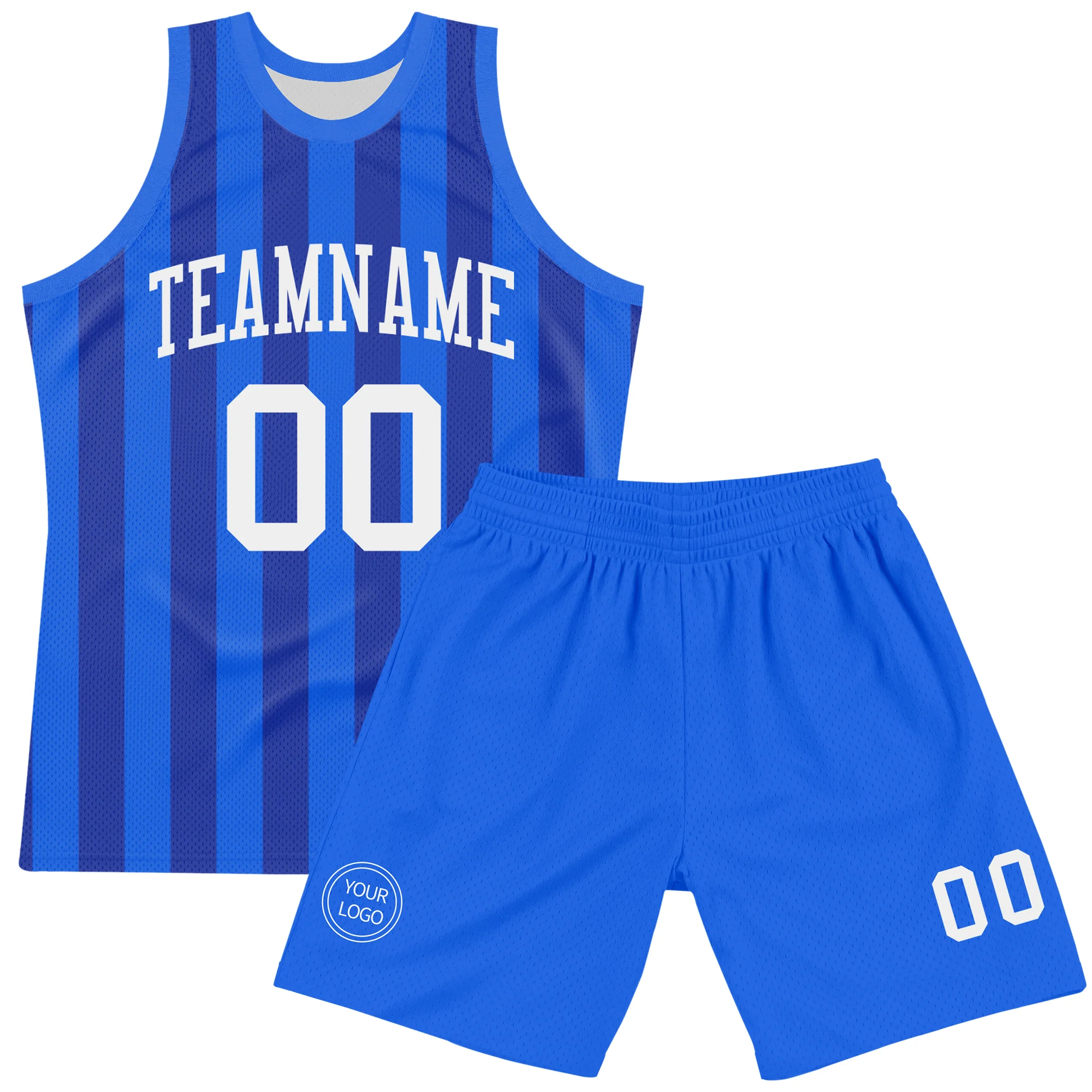 Custom Royal White Line Round Neck Sublimation Basketball Suit Jersey