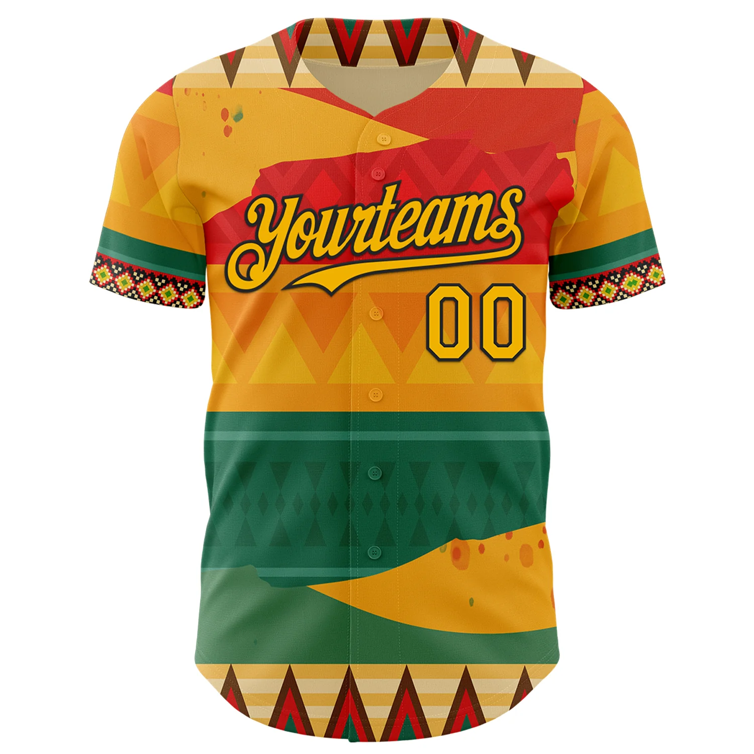Custom Yellow Gold Red Green-Black 3D Pattern Design Black History Month Africa Tribal Authentic Baseball Jersey