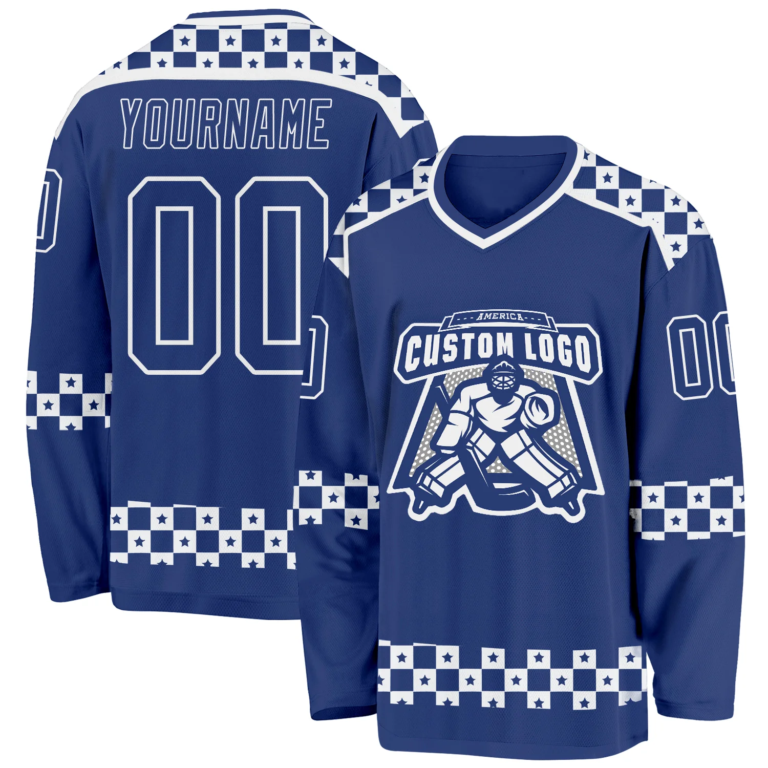 Custom Royal White 3D Pattern Plaid Hockey Jersey