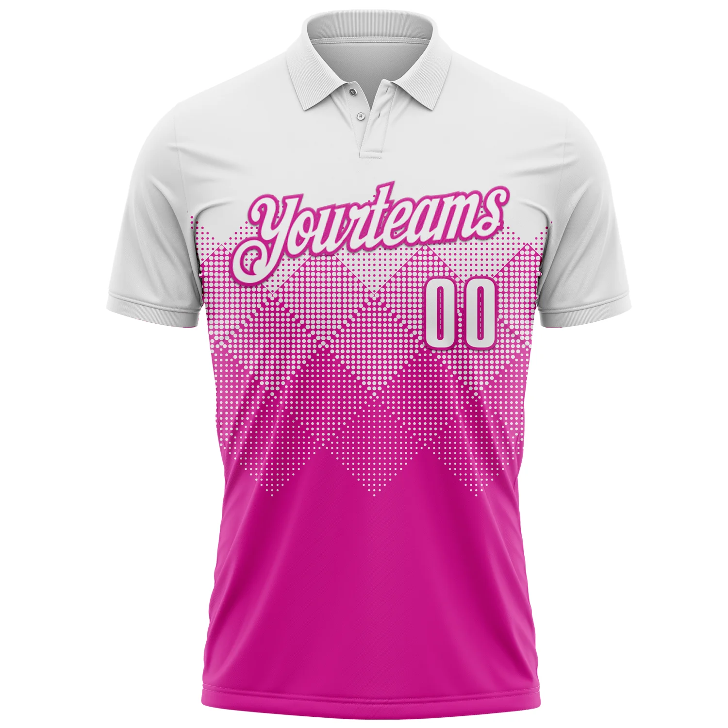 Custom White Deep Pink 3D Pattern Design Gradient Square Shape Performance Polo Shirt