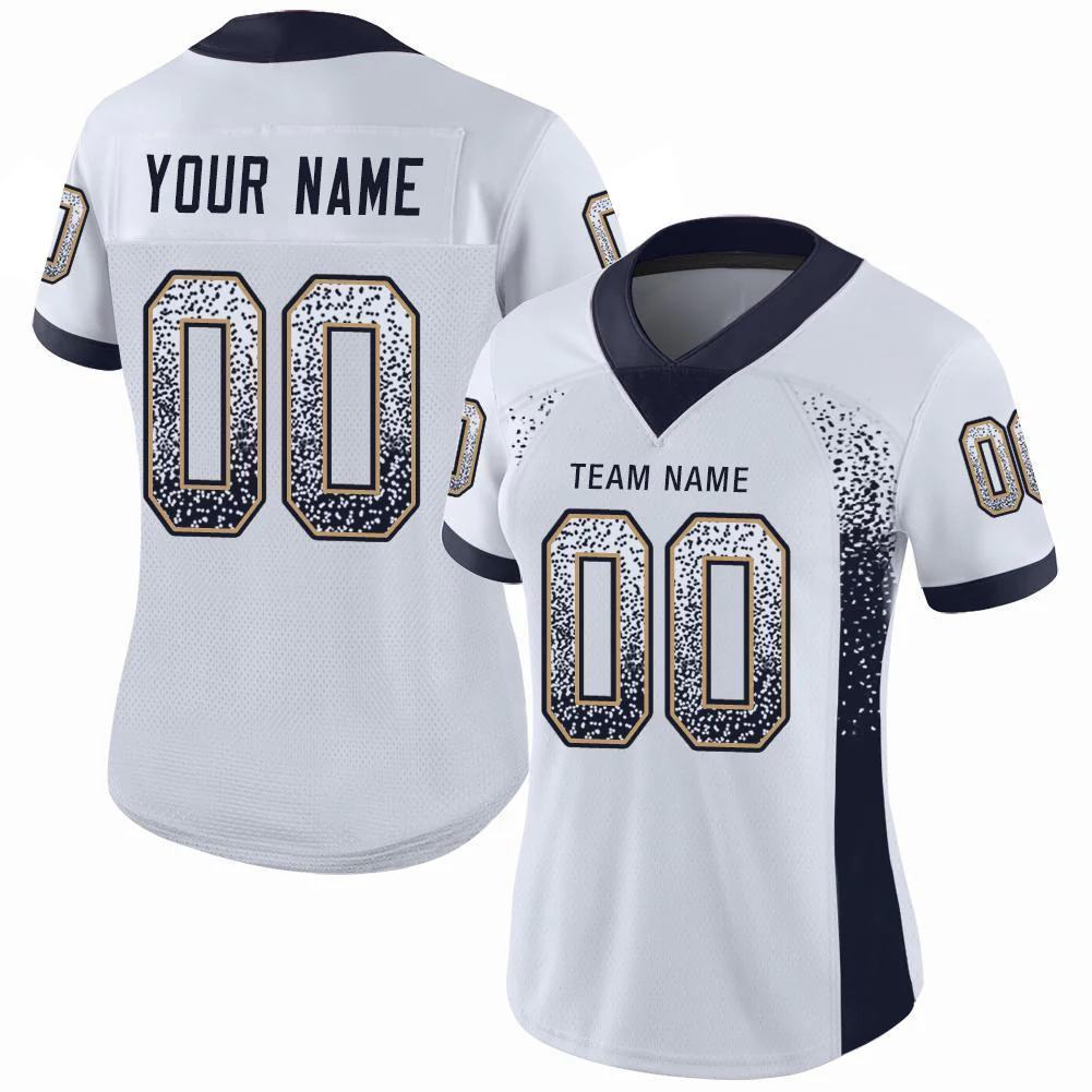 Custom White Navy-Old Gold Drift Fashion Football Jersey