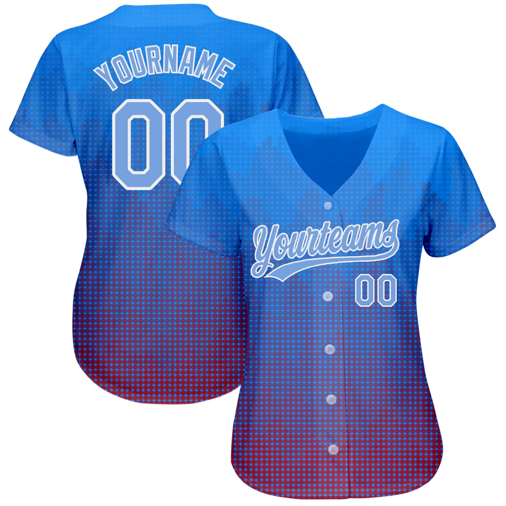 Custom Royal Light Blue-Red 3D Pattern Design Authentic Baseball Jersey
