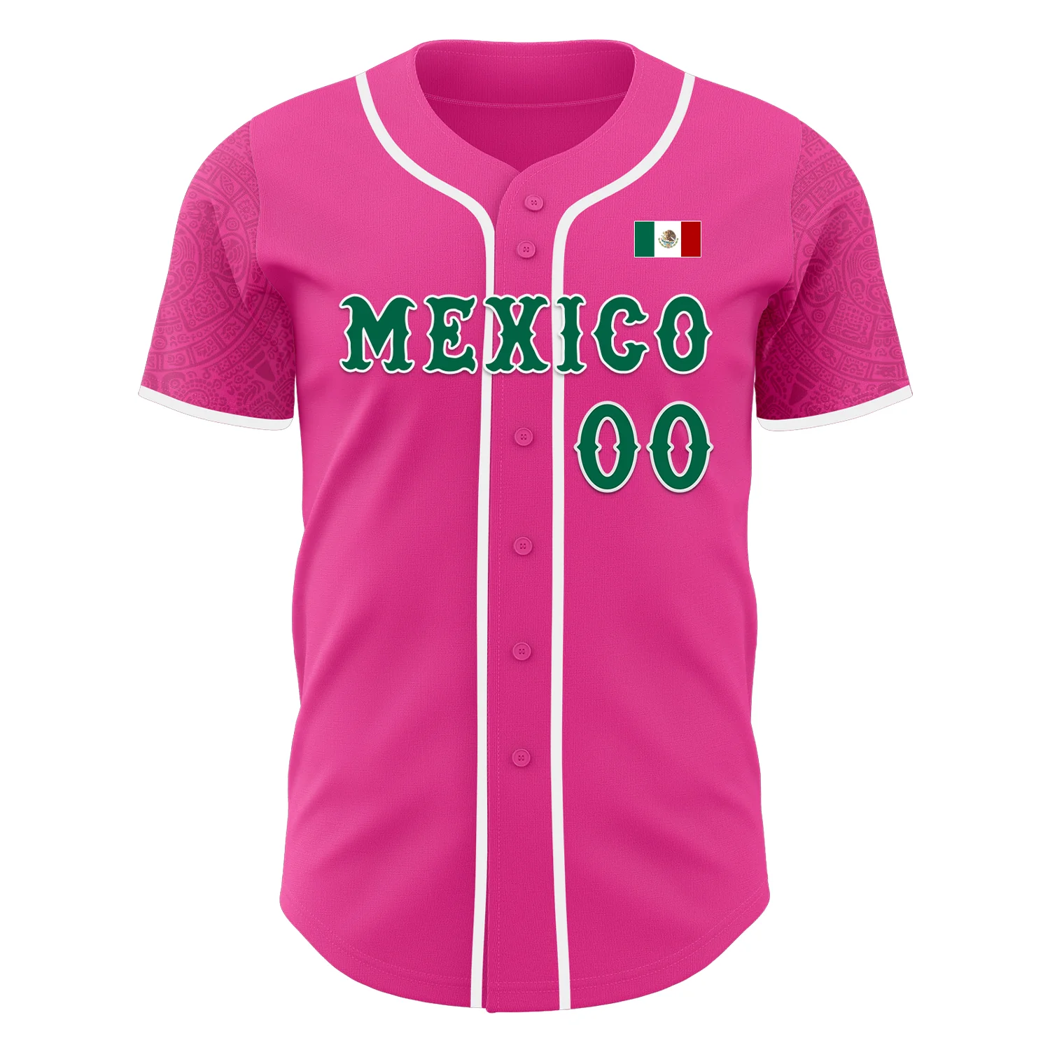 Custom Pink Kelly Green-White 3D Mexico Mexican Flag Authentic Baseball Jersey