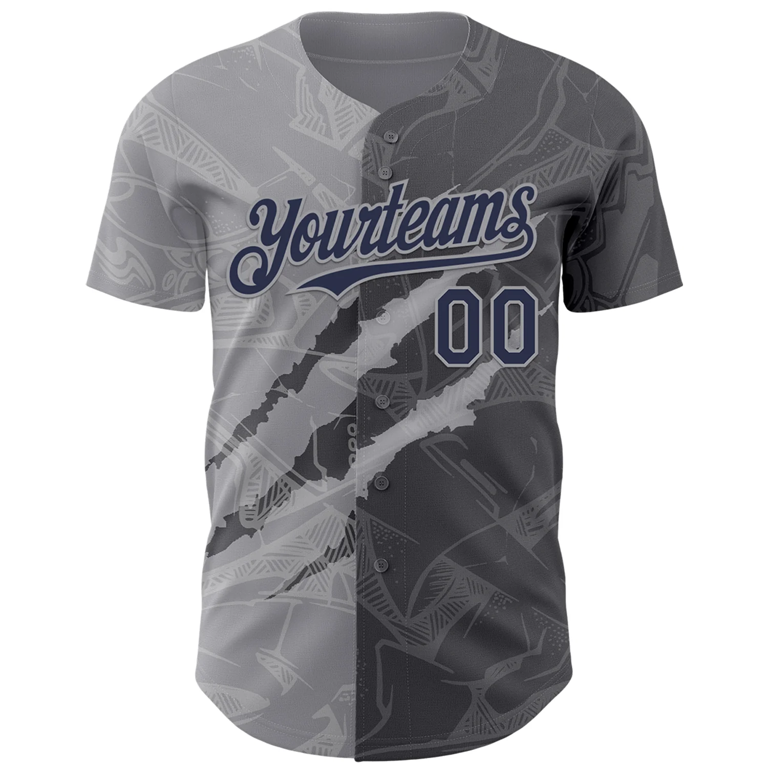 Custom Graffiti Pattern Navy Steel Gray-Gray 3D Scratch Authentic Baseball Jersey
