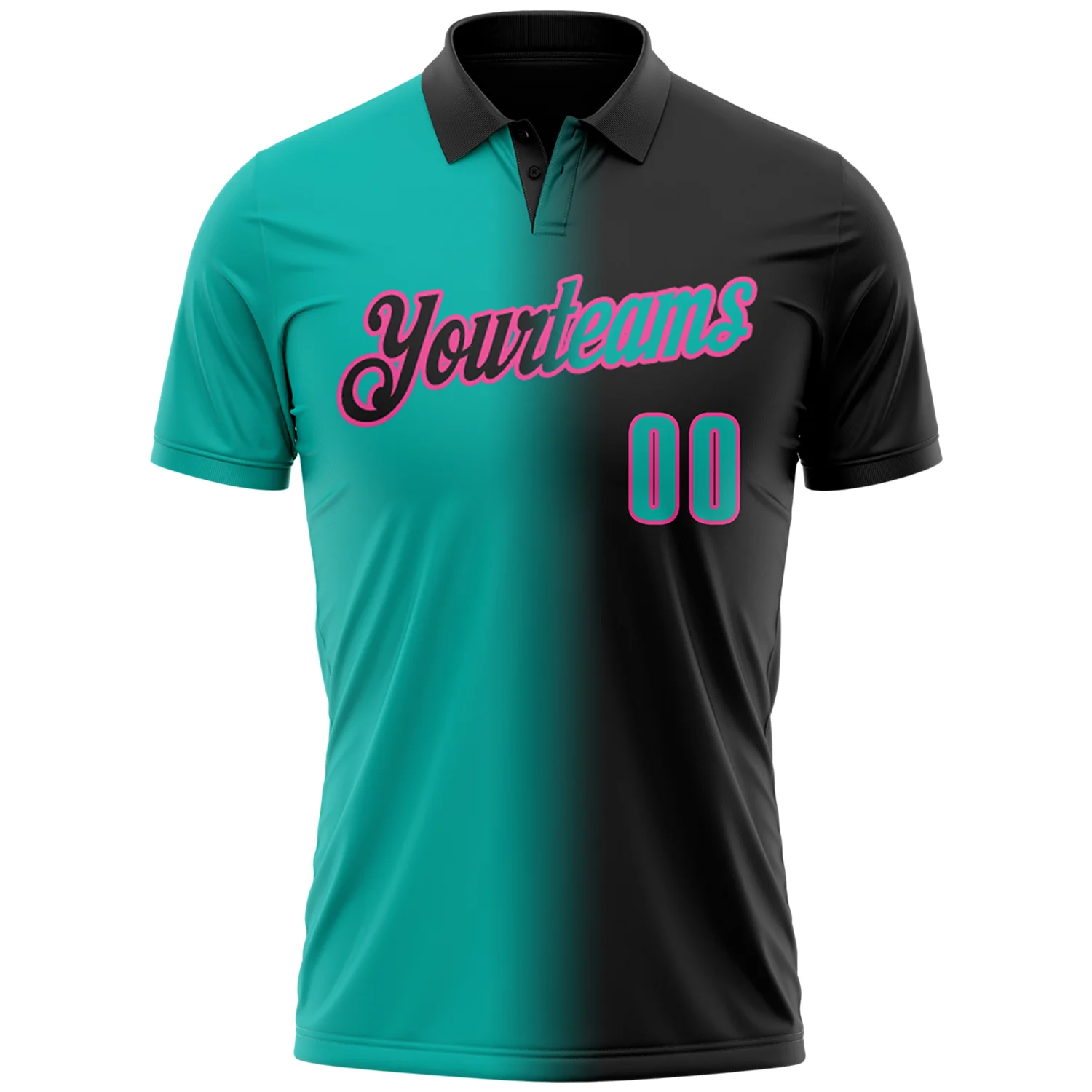 Custom Black Aqua-Pink 3D Gradient Fashion Performance Polo Shirt