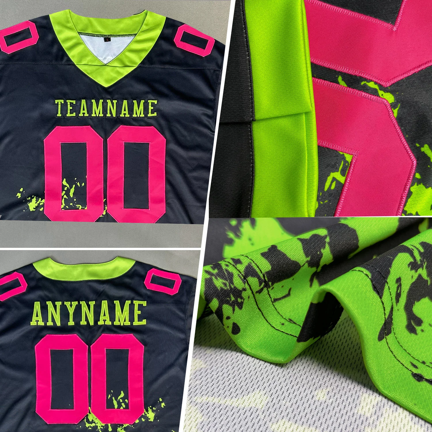 Custom Black Hot Pink-Sky Blue 3D Pattern Splash Authentic Football Jersey