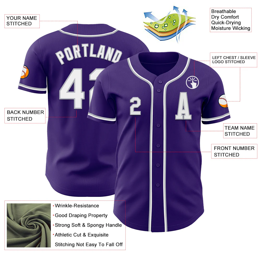 Custom Purple White-Gray Authentic Baseball Jersey