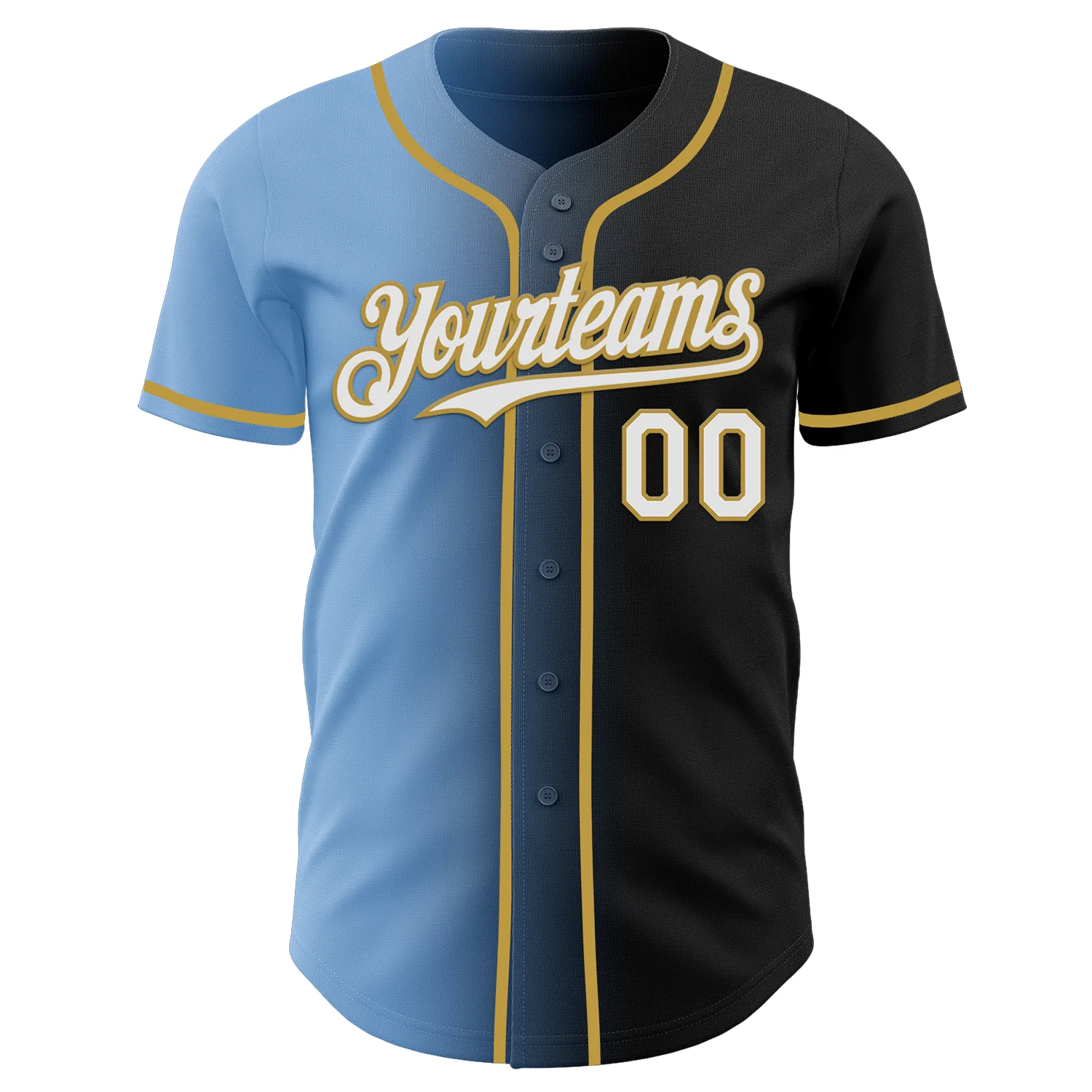 Custom Black White Light Blue-Old Gold Authentic Gradient Fashion Baseball Jersey