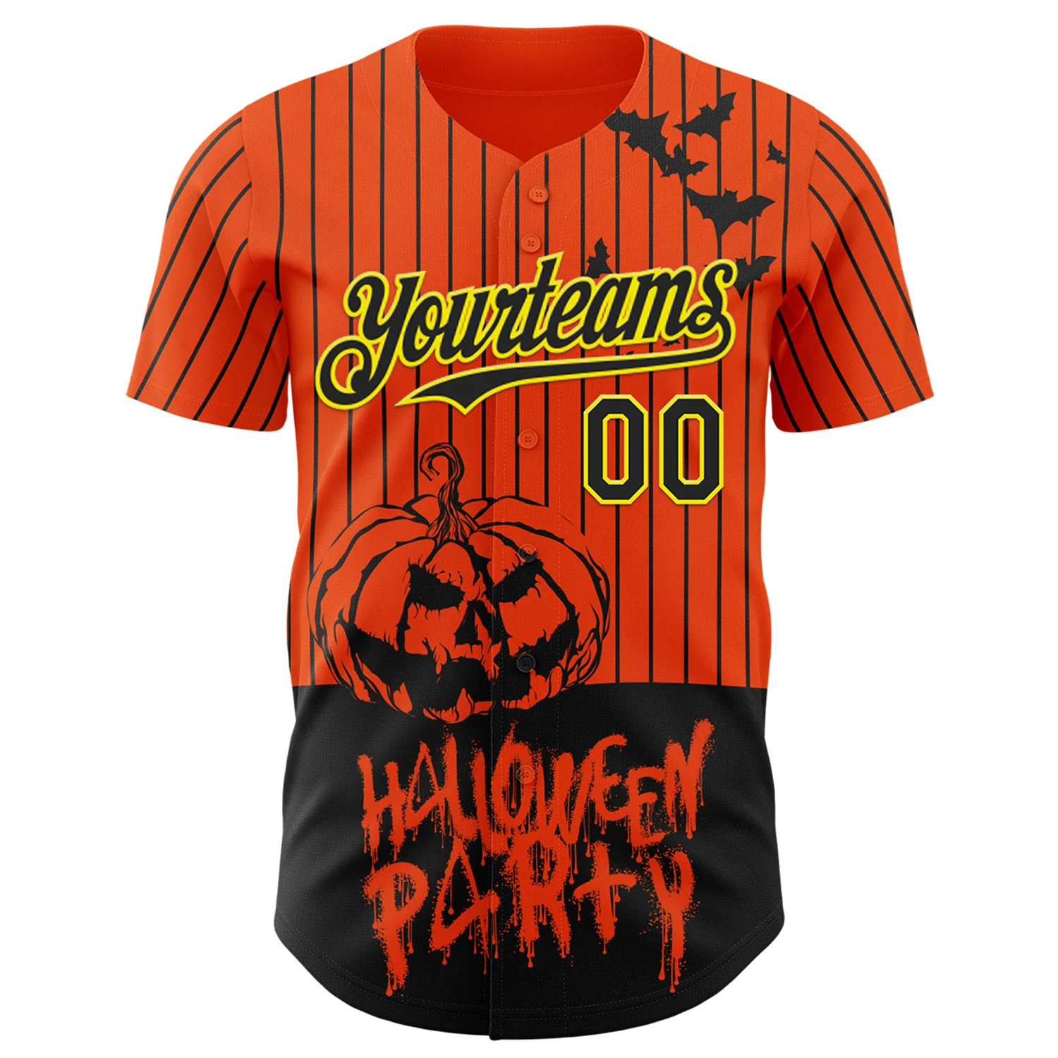 Custom Orange Black Pinstripe Light Yellow 3D Halloween Pumpkin Party Costume Ideas Authentic Baseball Jersey