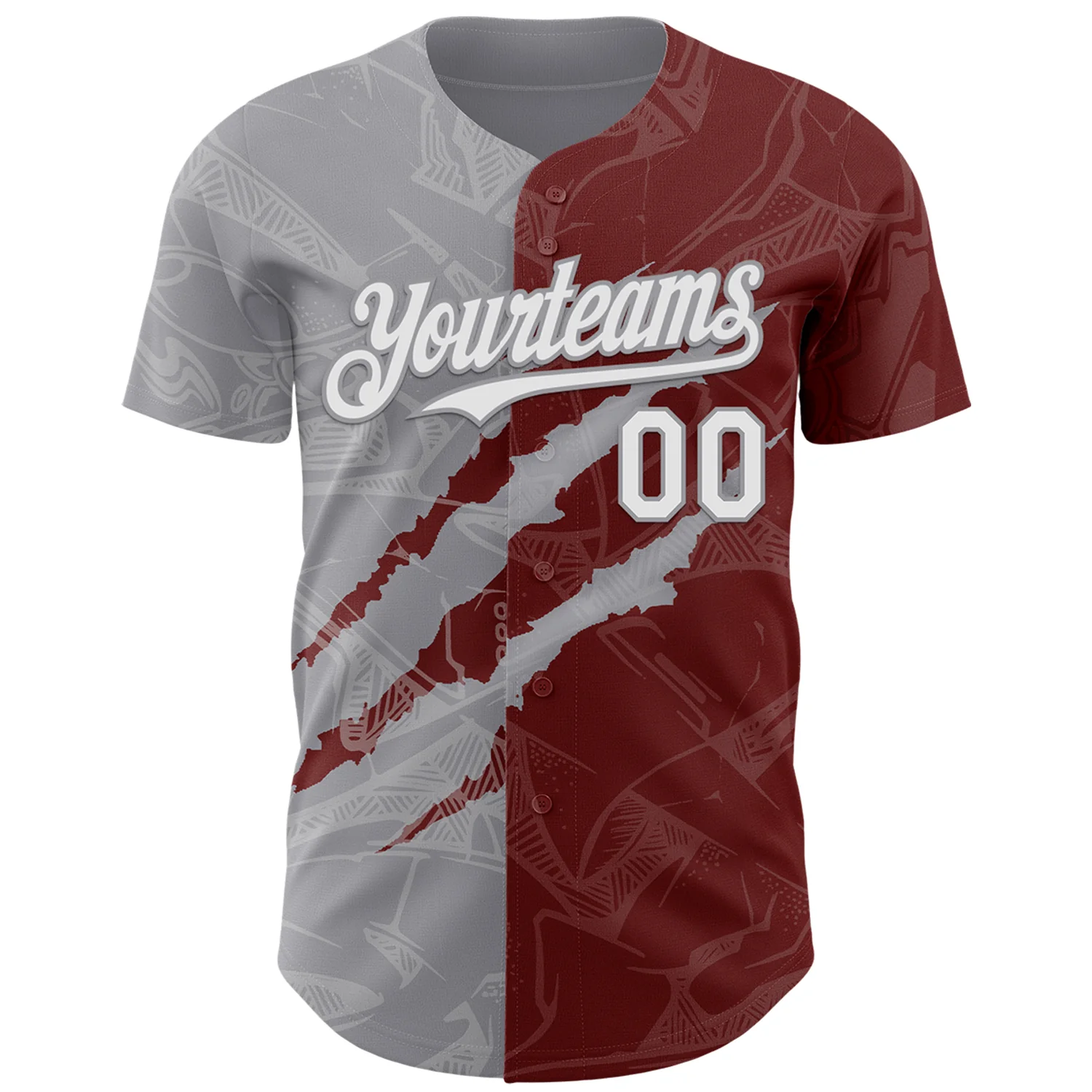 Custom Graffiti Pattern White Burgundy-Gray 3D Scratch Authentic Baseball Jersey