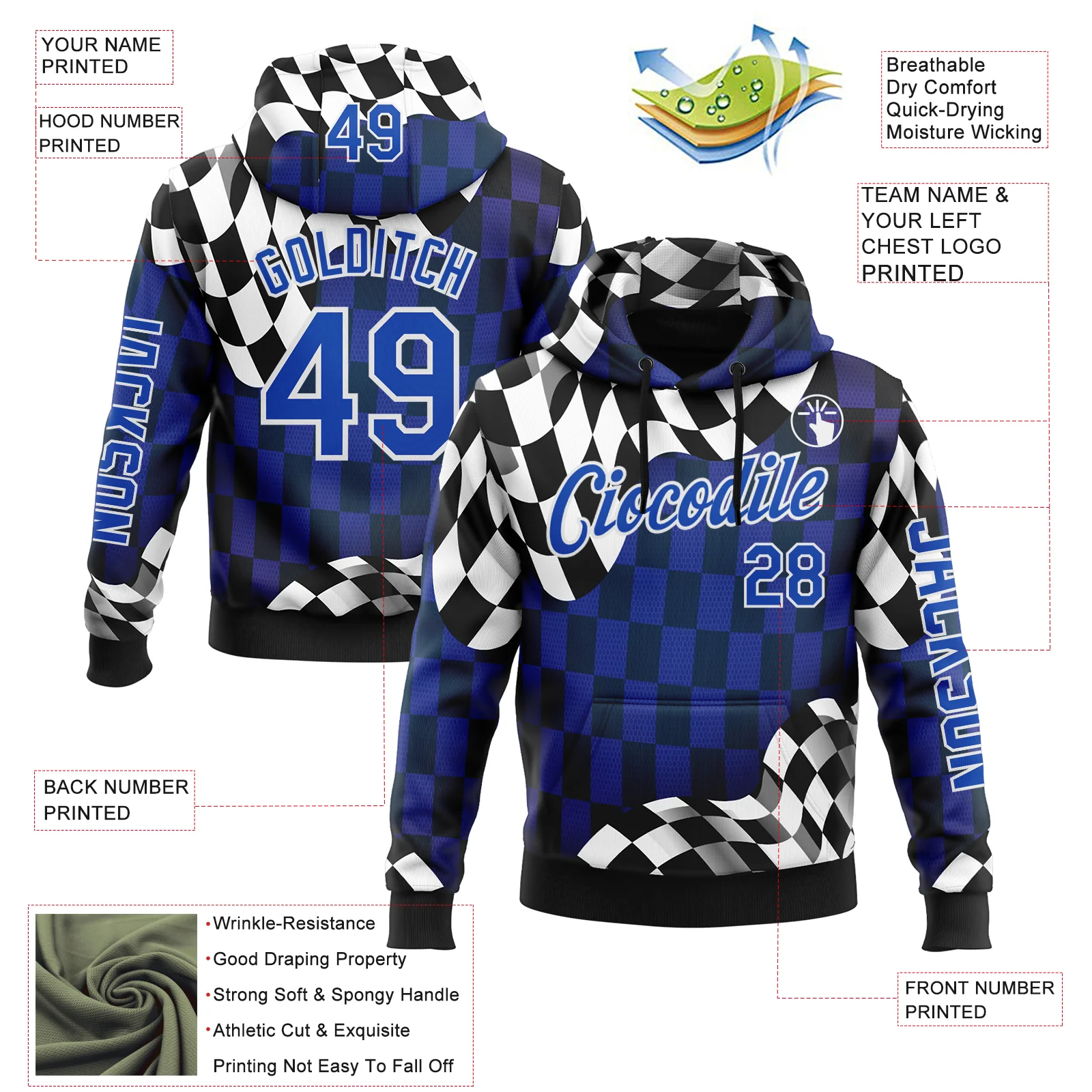 Custom Black Thunder Blue-White 3D Pattern Design Formula Auto Car Racing Motorsport Sports Pullover Sweatshirt Hoodie