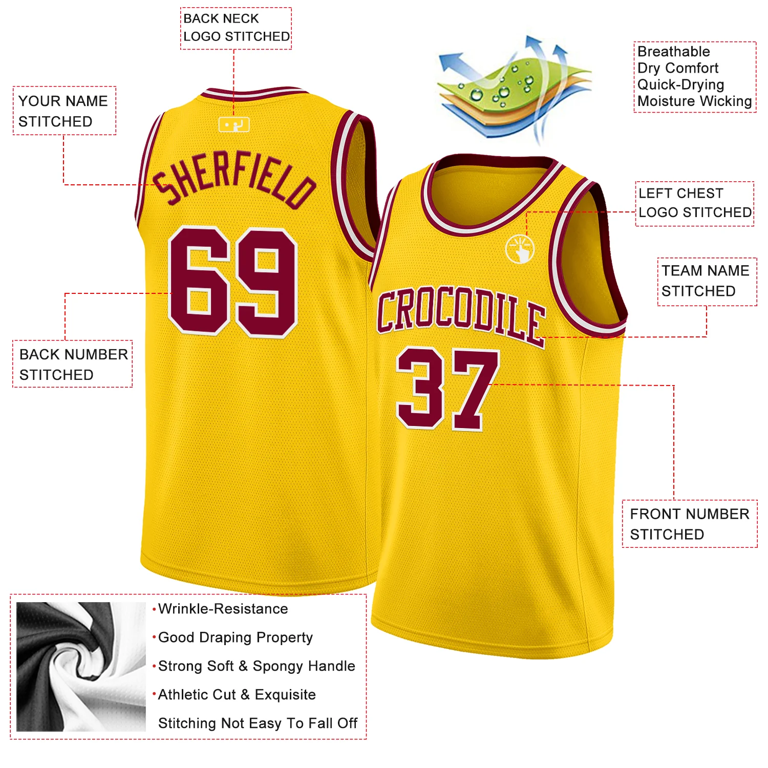 Custom Yellow Maroon-White Authentic Basketball Jersey