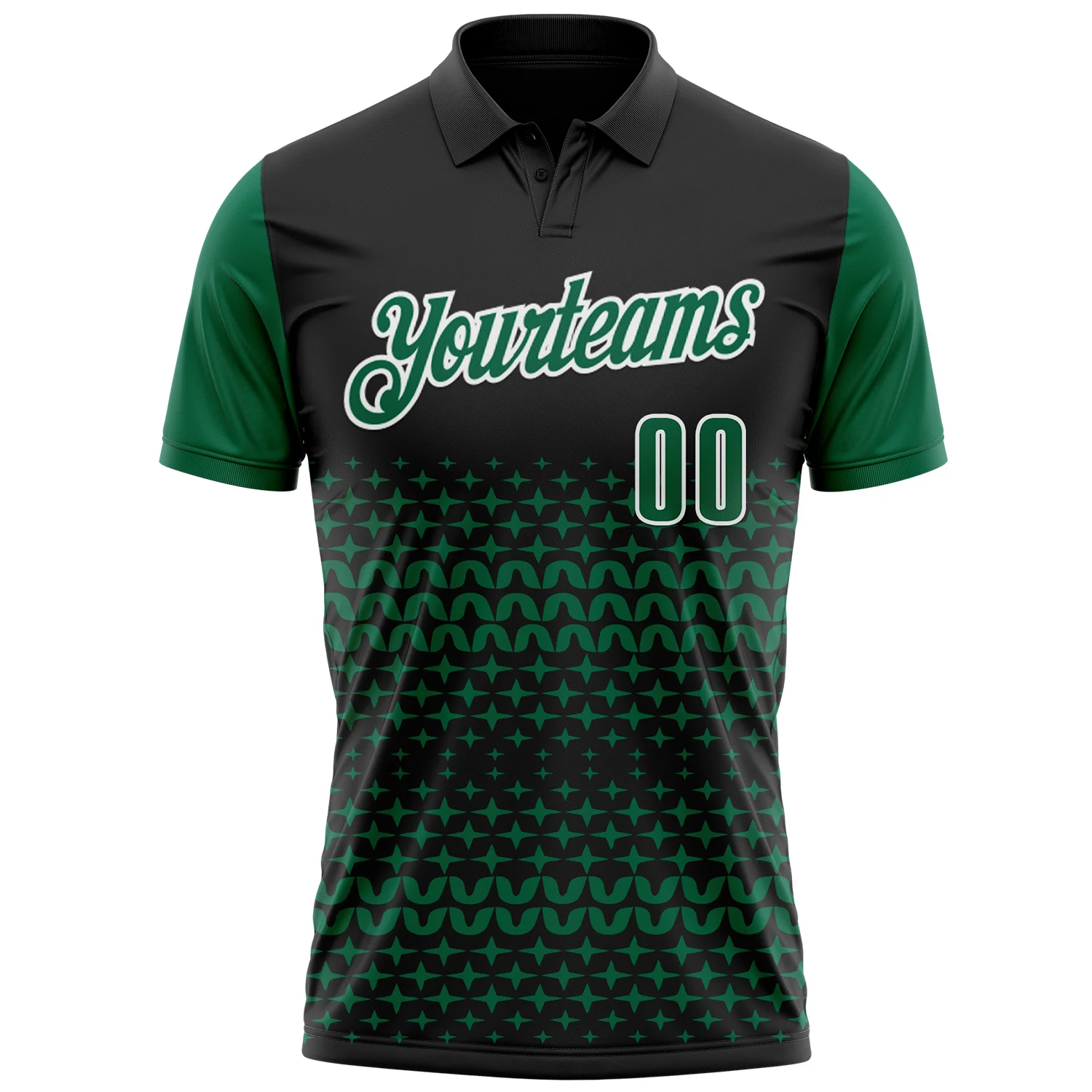 Custom Black Kelly Green-White 3D Pattern Design Star Performance Polo Shirt