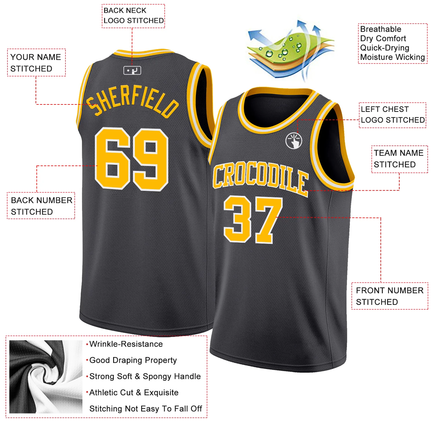 Custom Steel Gray Gold-White Authentic Basketball Jersey