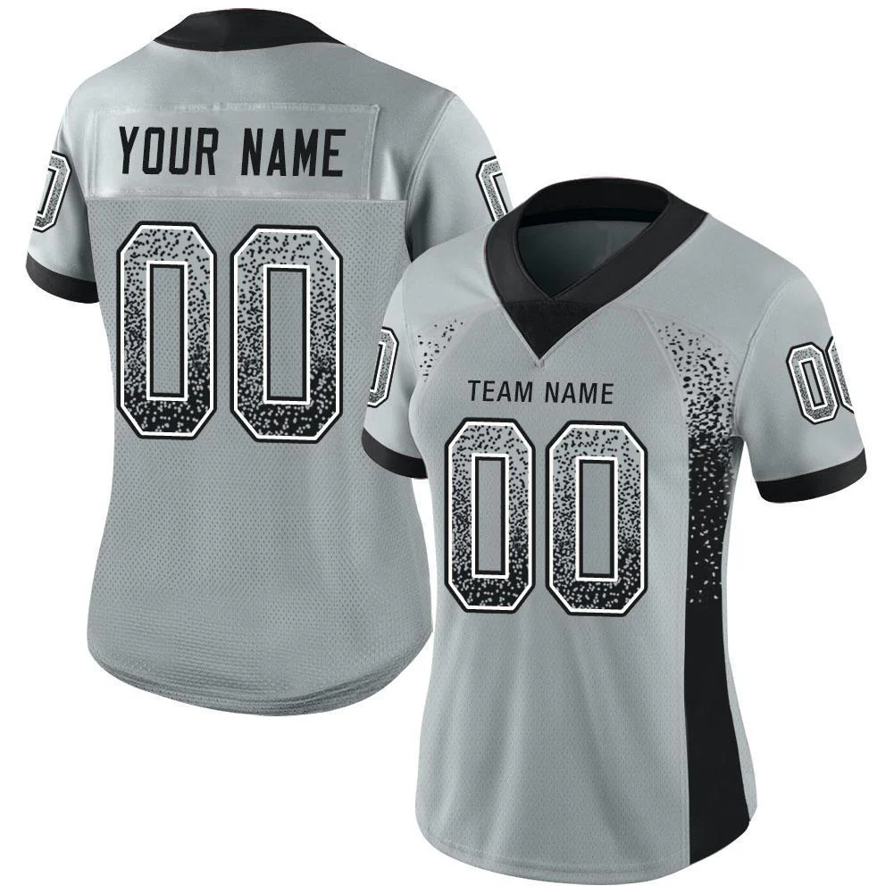 Custom Silver Black-White Drift Fashion Football Jersey